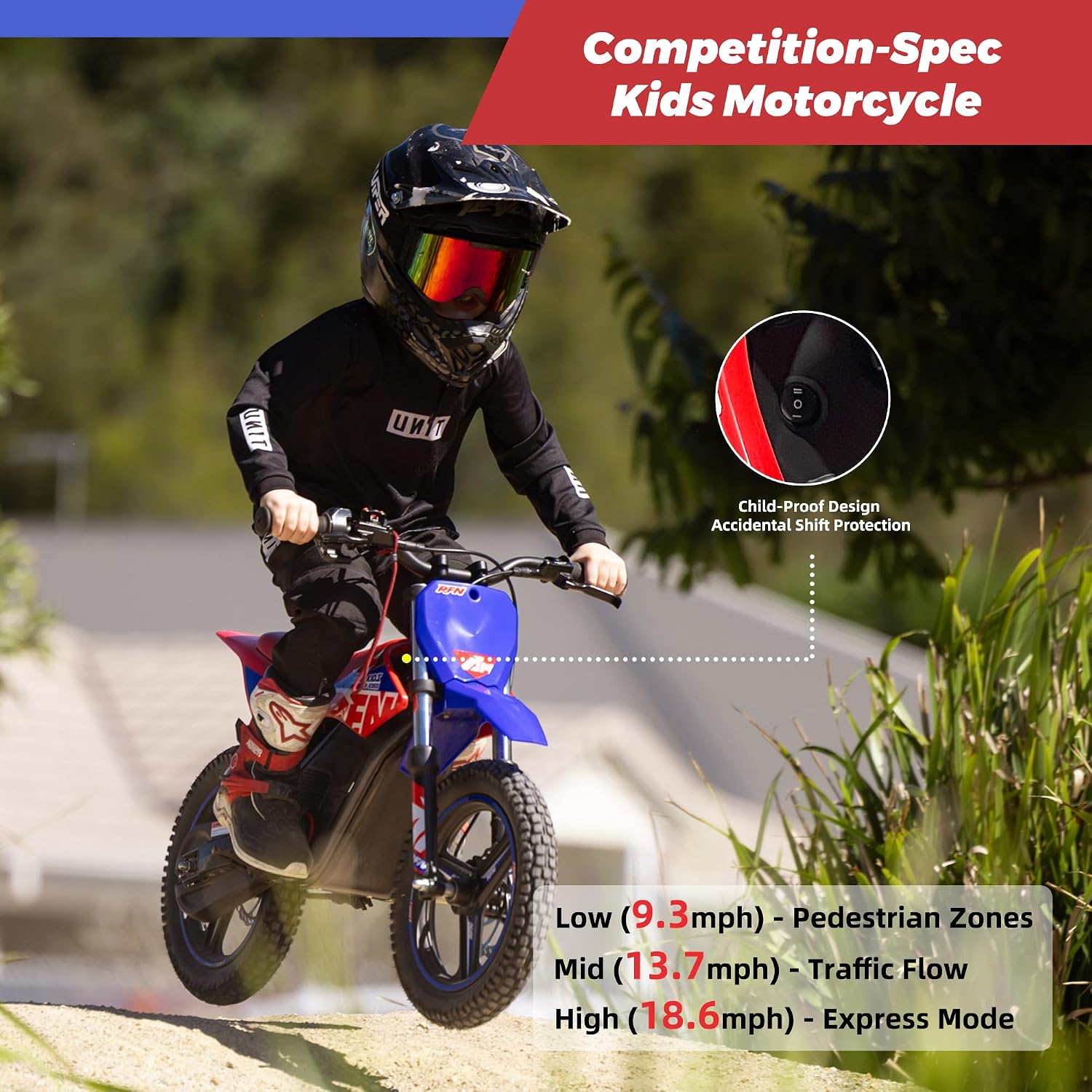 RFN SX-E350 36V Electric Bike, 500W Electric Motorcycle 18.6 mph Max Speed & 11.2 Mile Range, 3-Speed Electric-Dirt-Bike for Kids Ages 4-8
