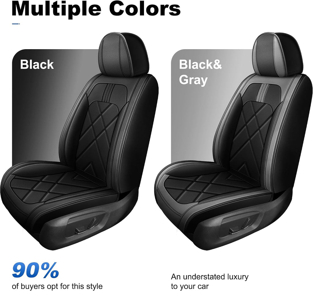 Truck Seat Covers Fit for 2007-2025 2026 Chevrolet Chevy Silverado & GMC Sierra 1500 2500 3500 HD Crew Double Extended Cab Waterproof Leather Seat Protectors (2pc Front Only, Black & Gray)