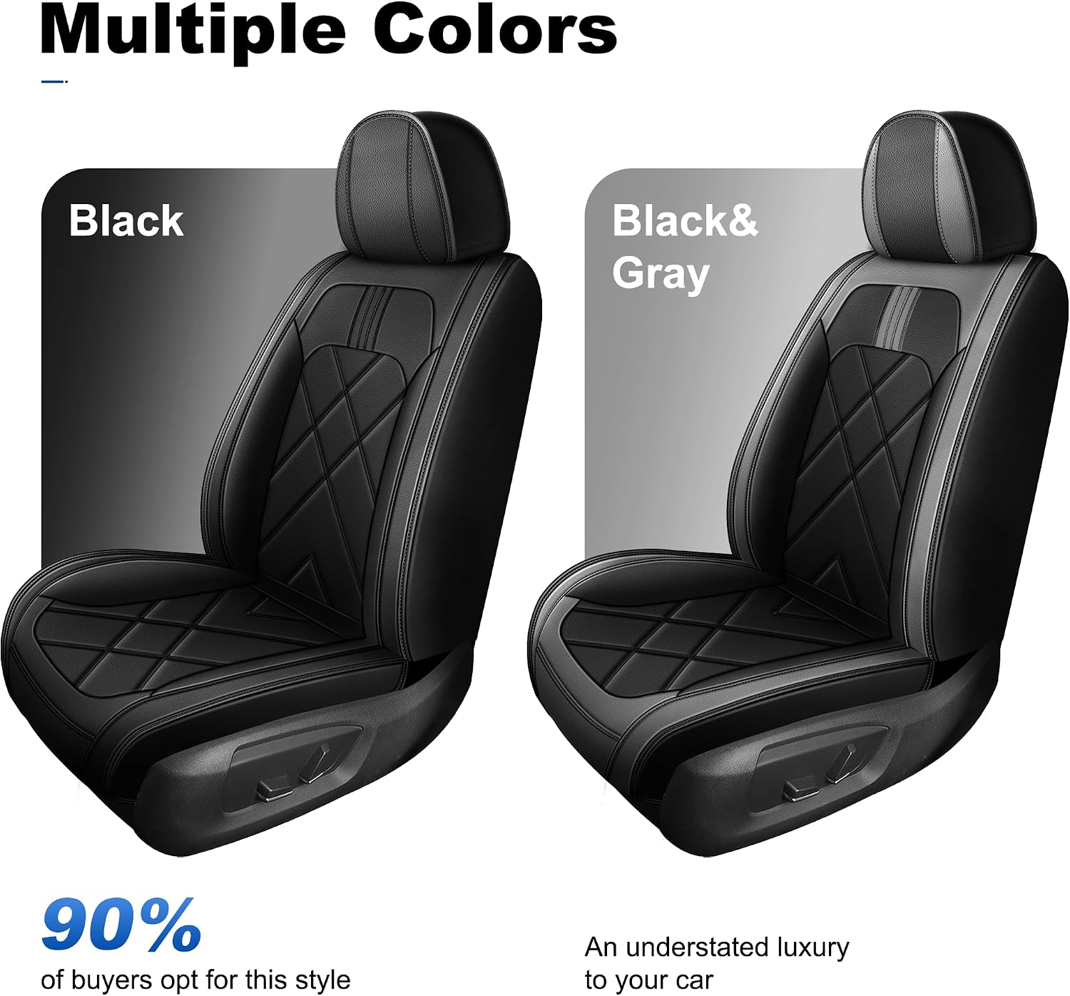 Truck Seat Covers Fit for 2007-2025 2026 Chevrolet Chevy Silverado & GMC Sierra 1500 2500 3500 HD Crew Double Extended Cab Waterproof Leather Seat Protectors (2pc Front Only, Black & Gray)