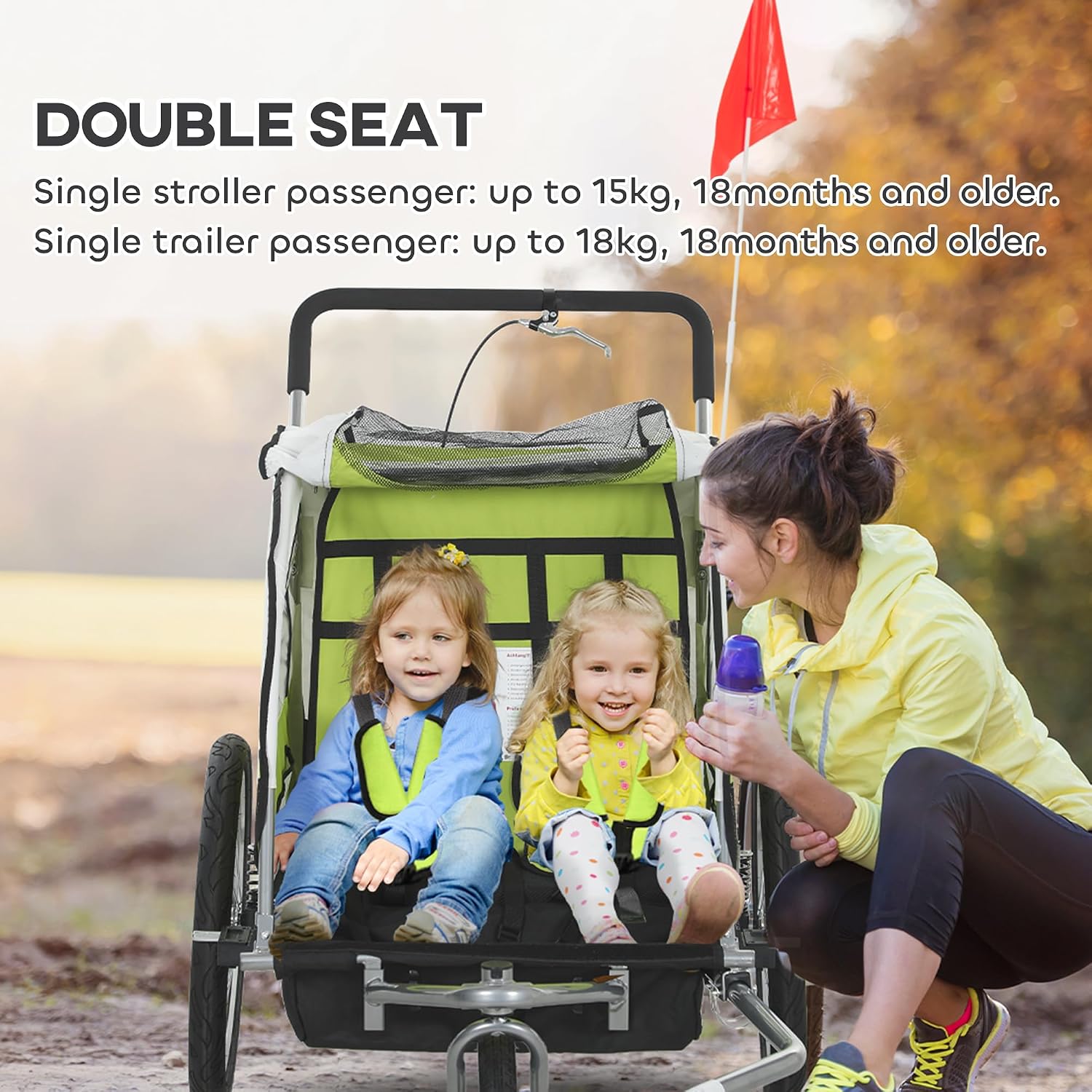 Aosom Elite 360 Swivel Bike Trailer for Kids Double Child Two-Wheel Bicycle Cargo Trailer with 2 Security Harnesses