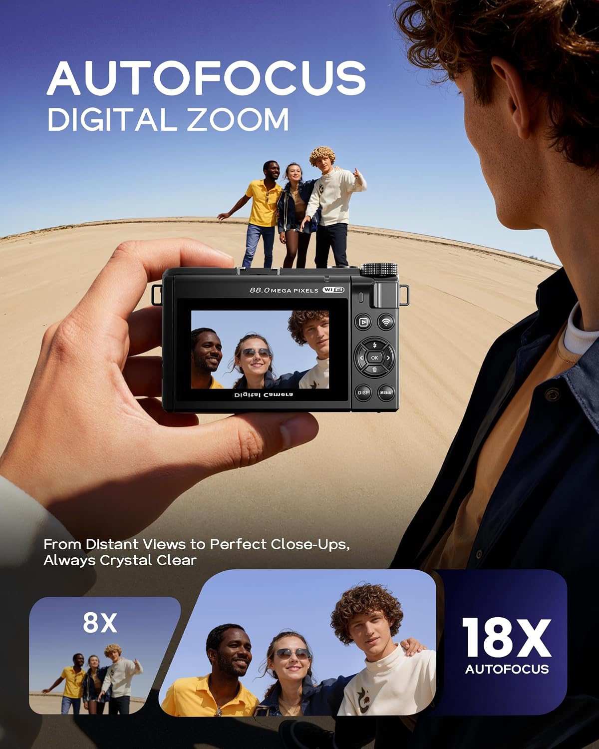 8K Digital Camera for Photography - 88MP Autofocus Vlogging Camera for YouTube with 64GB SD Card, WiFi, 18X Zoom 3' 180° Flip Screen Compact Travel Camera with 2 Batteries for Teens and Beginner