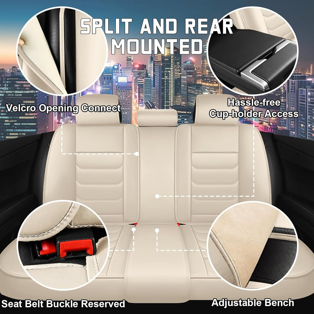 Car Seat Cover Full Set for Buick Envista Seat Covers 2024-2025, Nappa Leather Waterproof Seat Covers for Cars, Airbag Compatible, Universal Automotive Seat Covers (Standard 5 Seats/Beige)