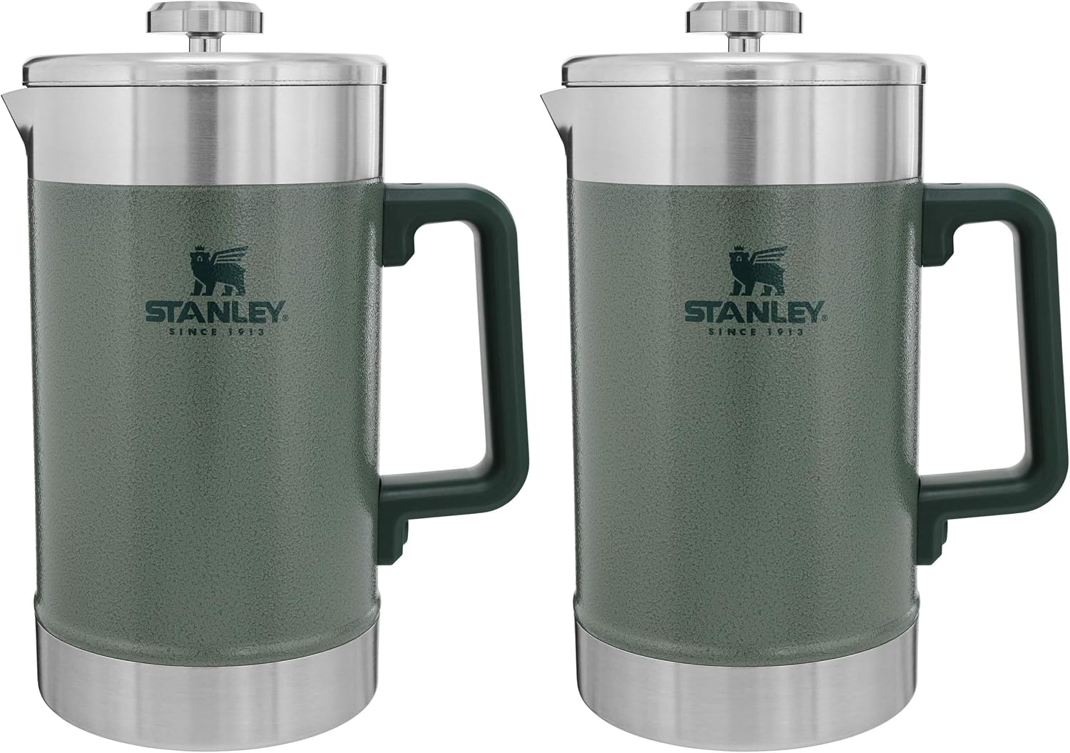 STANLEY Classic Stay-Hot French Press Coffee Maker 48 oz | 5 Minute Brew,4 Hours Hot | Mesh Filter for Coffee Grounds-| Insulated Stainless Steel French Press-| BPA-Free-| Hammertone Green,(Pack of 2)