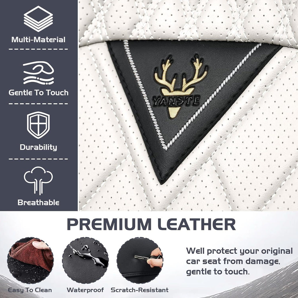 Car Seat Covers for Hummer H3 2006-2010, Waterproof Nappa Leather Full Set Seat Cover with Headrests, Anti-Slip and Comfortable Automotive Seat Protector&Accessories(Black White)