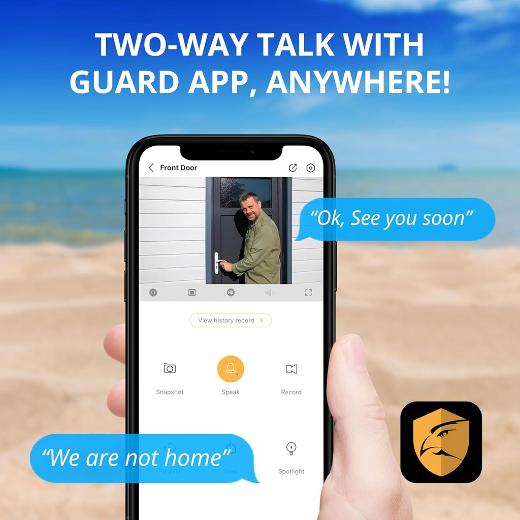 Defender AI Powered 4K Guard Pro 8MP WiFi 6, Plug-in Power Wireless Security Camera Outdoor, with Smart AI Human Detection, Bluetooth, Two-Way Talk, Works w/Guard App, 4 Pack