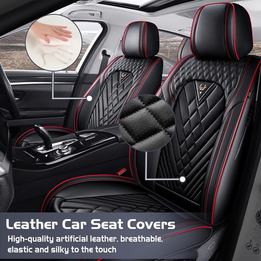 Car Seat Covers for Nissan Altima 2000-2026, Waterproof Nappa Leather Front Seat Cover, Anti-Slip and Comfortable Automotive Seat Protector&Accessories(Black Red)