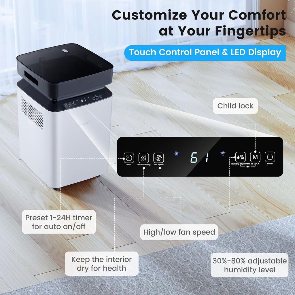 COSTWAY 120 Pints Dehumidifier with Pump, Easy Humidity Control, Multiple Drainage Options, 24H Timer & 2.2 Gal Water Tank, Dehumidifier for Basement, Home