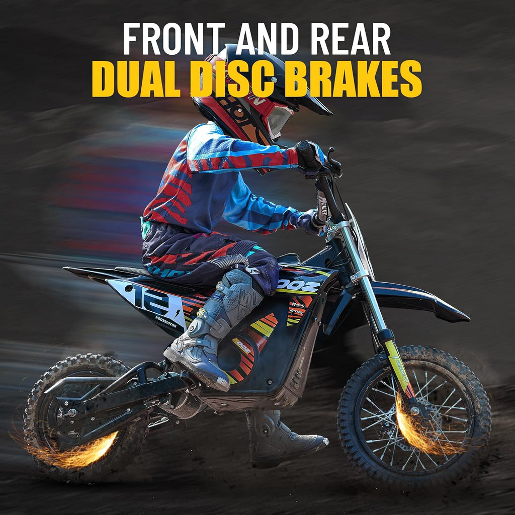 KOOZ HP112E PRO 36V 1000W Electric Dirt Bike for Kids, 3 Speed Modes Teen Electric Motorcycle Up to 20.6 MPH& 19 Miles Long-Range, Dual Suspension & Disc Brake, 16' Sturdy Tire