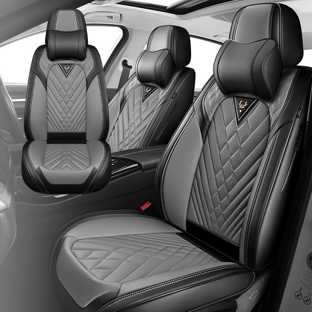 Fit for 97% of Cadillac Seat Covers, Fashion Sport Seat Cover with Waterproof Leather, Airbag Safe Design Seat Protector (5 Full Seat Luxury, Black Gray)