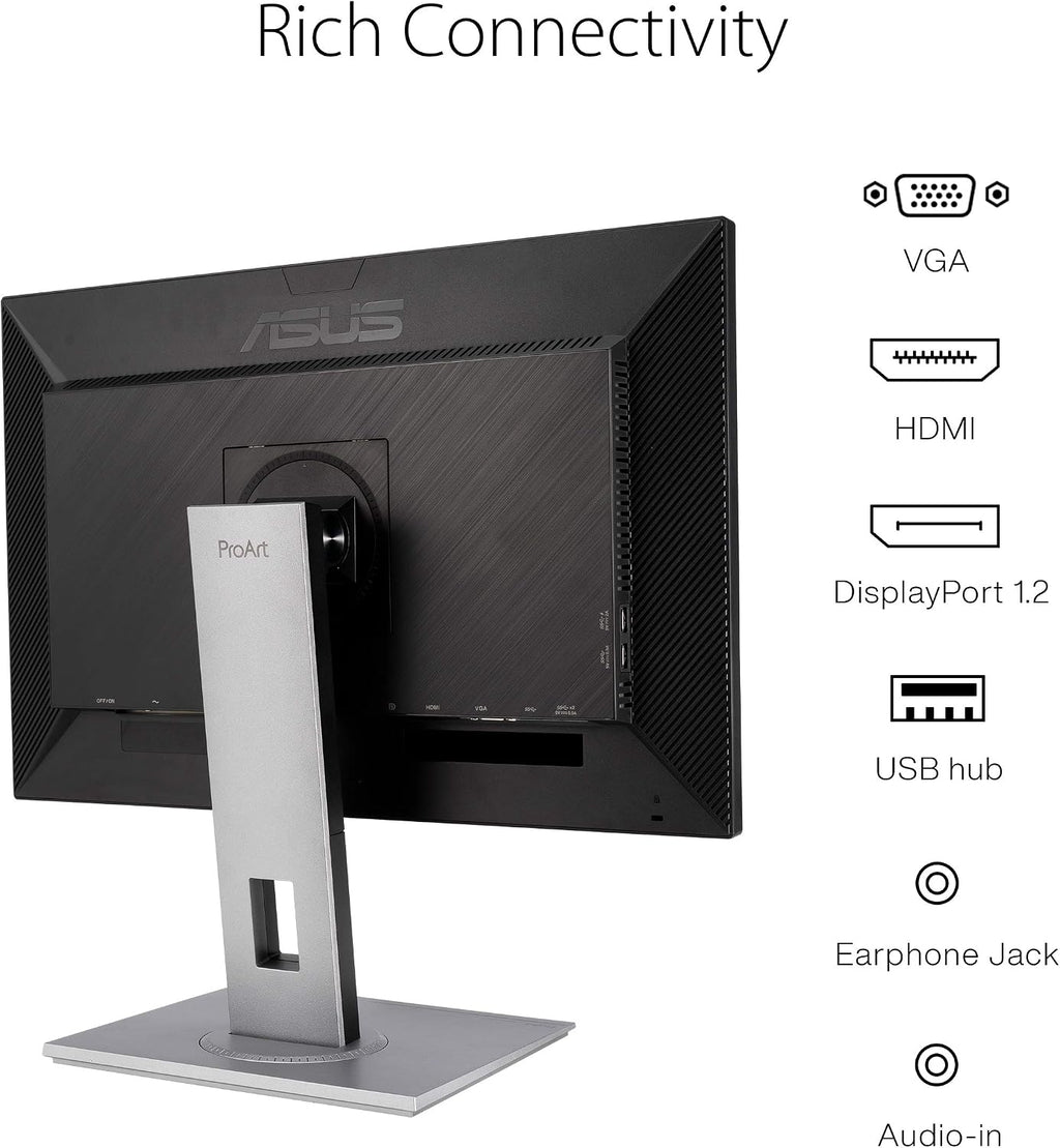 ASUS ProArt 24' Monitor - WUXGA (1920 x 1200), 16:10 Monitor, 100% sRGB/Rec.709 ΔE < 2, IPS, DisplayPort, HDMI, Calman Verified, Anti-Glare, Tilt, Pivot, Swivel, Height Adjustable - PA248QV