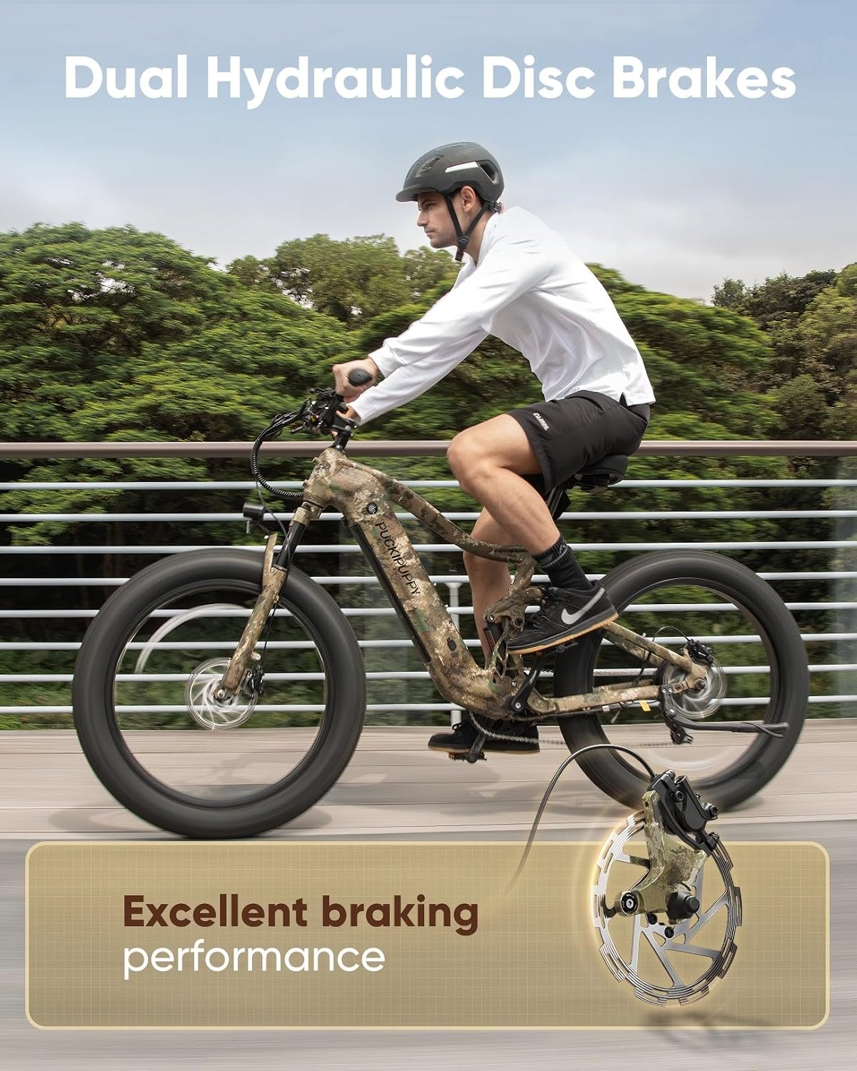 PUCKIPUPPY Electric Bike for Adults 960W, 48V 20AH Battery Ebike, 26' Fat Tire 28MPH 80Miles Range Mountain Electric Bicycle, 7 Speed Hydraulic Disc Brake, Full Suspension