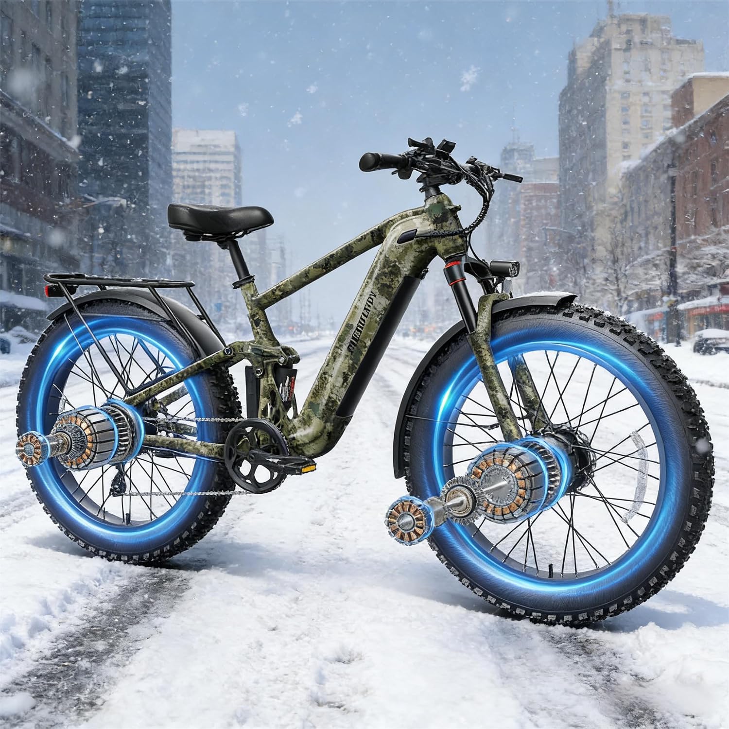PUCKIPUPPY Dual Motor Electric Bike for Adults 1600W, 48V 20AH Battery with Torque Sensor, Full Suspension, 26' Fat Tire, 28MPH, 8 Speed Mountain Electric Bicycle, 80 Mile Range, Golden Retriever Pro