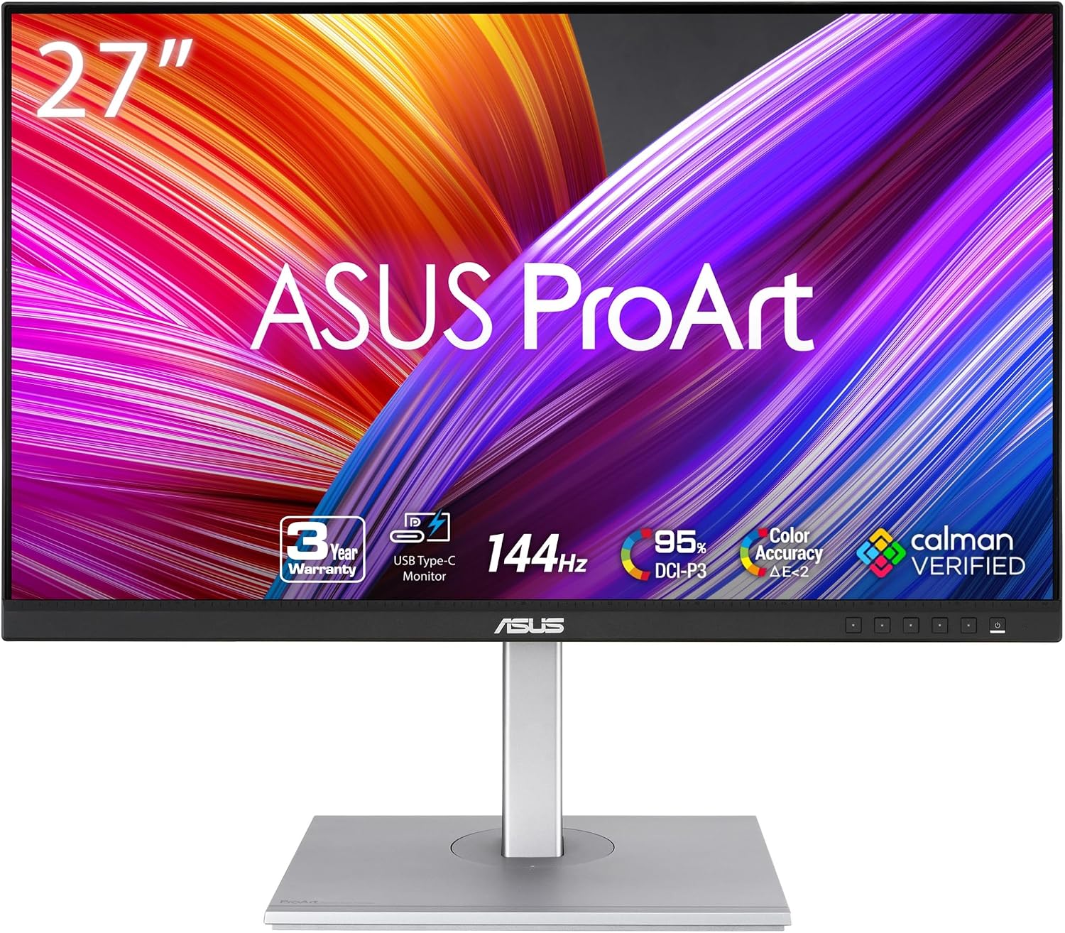 ASUS ProArt Display 27' 1440P Professional Monitor (PA278CGV) - IPS, QHD (2560 x 1440), 144Hz, 95% DCI-P3, ΔE < 2, Calman Verified, USB-C PD 90W, FreeSync Premium, DisplayHDR 400, Height Adjustable