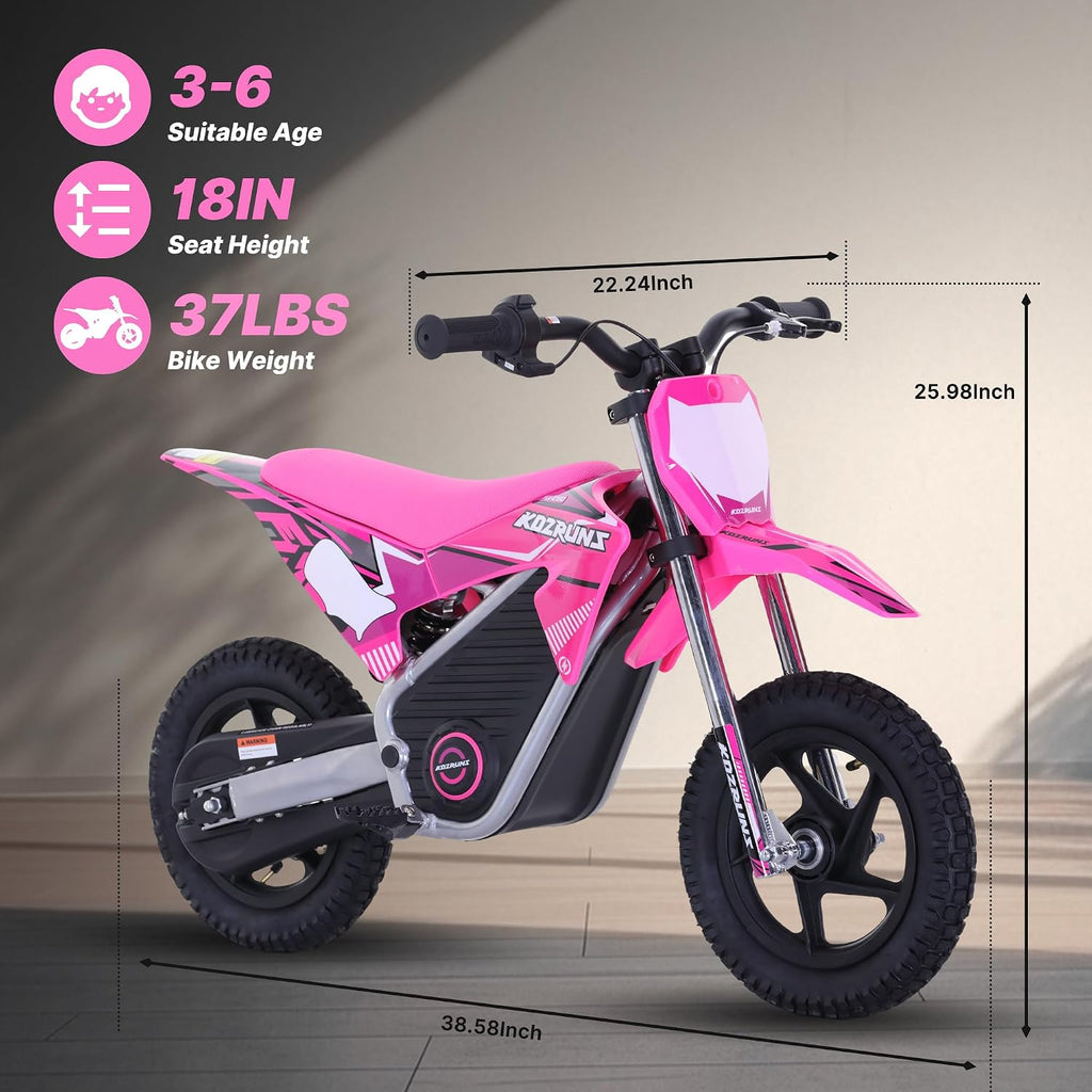 AIII Electric Dirt Bike for Kids 3-7, High Performance Racing Grade Motorcycle, Up to 8MPH, 2 Speed Settings, 12-Inch Off-Road Tires, Rear Disc Brakes & Advanced Shock Absorption, Pink