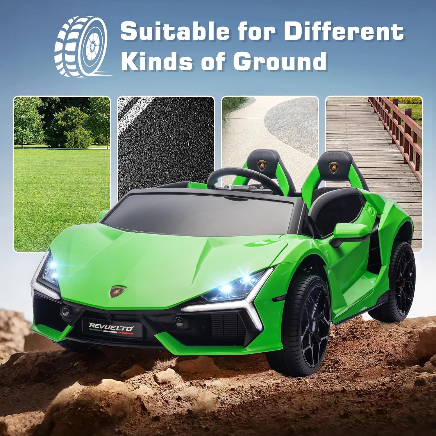 Oryxearth 2-Seater Ride on Car 24V Electric Lamborghini for Kids, 2WD with PU Leather Seats w/Adjustable Safety Belt, 2 Speeds Mode, Bluetooth, Remote Control, Gifts for Children