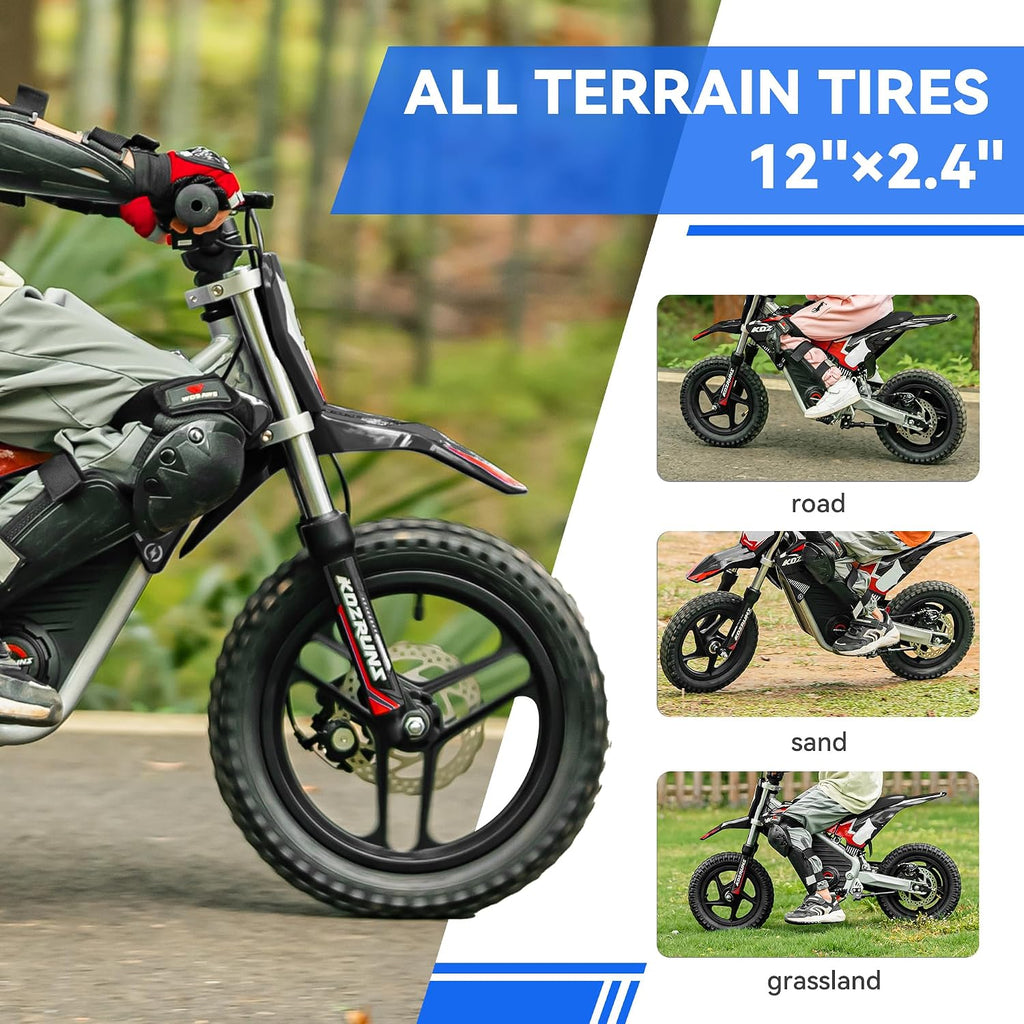 Racing Grade Electric Dirt Bike for Kids, 500W Powerful Motorcycle for Ages 6-12, 36V 5.2Ah Lithium Battery, Dual Shock Absorption, 3 Speed Modes, Safe Disc Brake, 14Inch Off Road Tires, Black