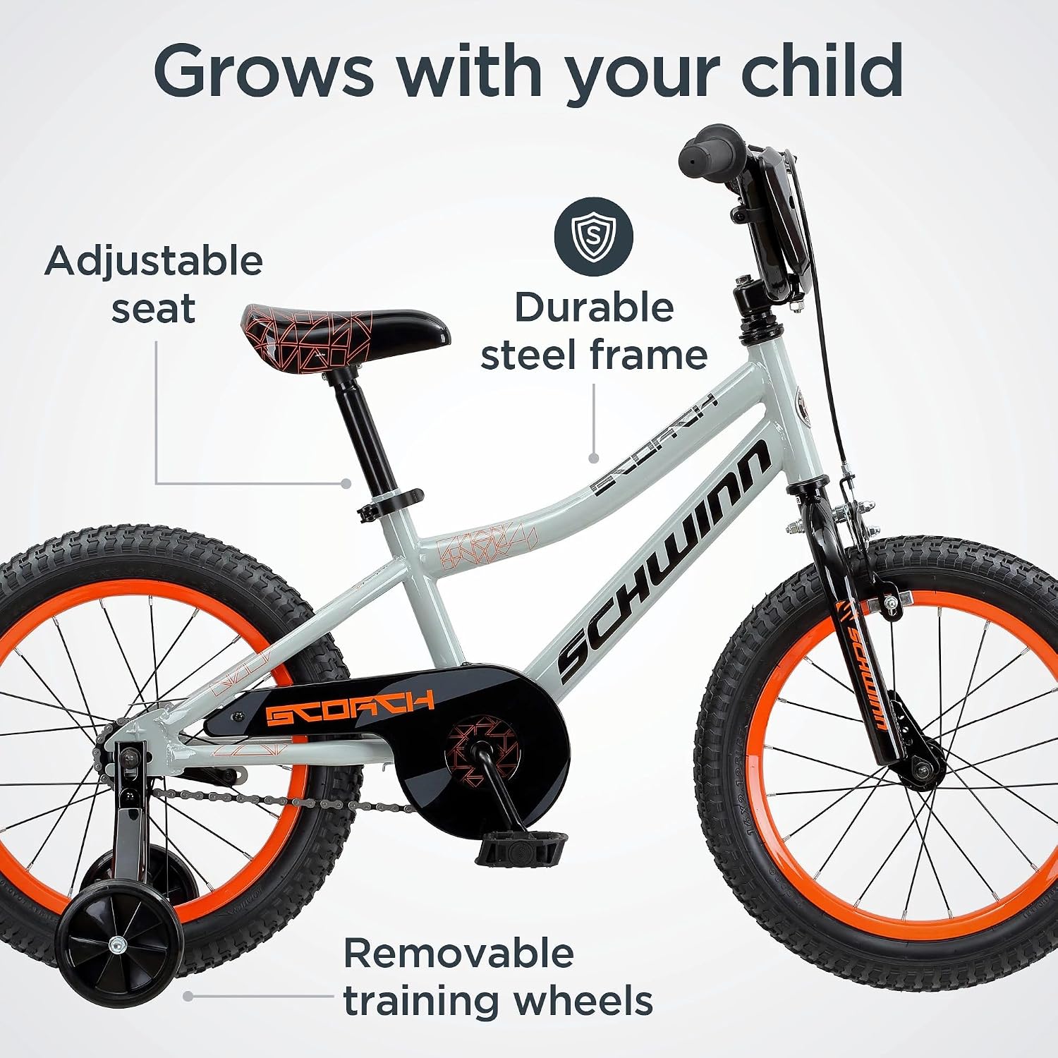 Schwinn Firehawk or Scorch Bike, 16 or 20 Inch Bike for Kids Ages 3-13, with Training Wheels or Adjustable Seat, Rear Coaster Brake & Front or Front & Rear Hand Brake, for Girls & Boys