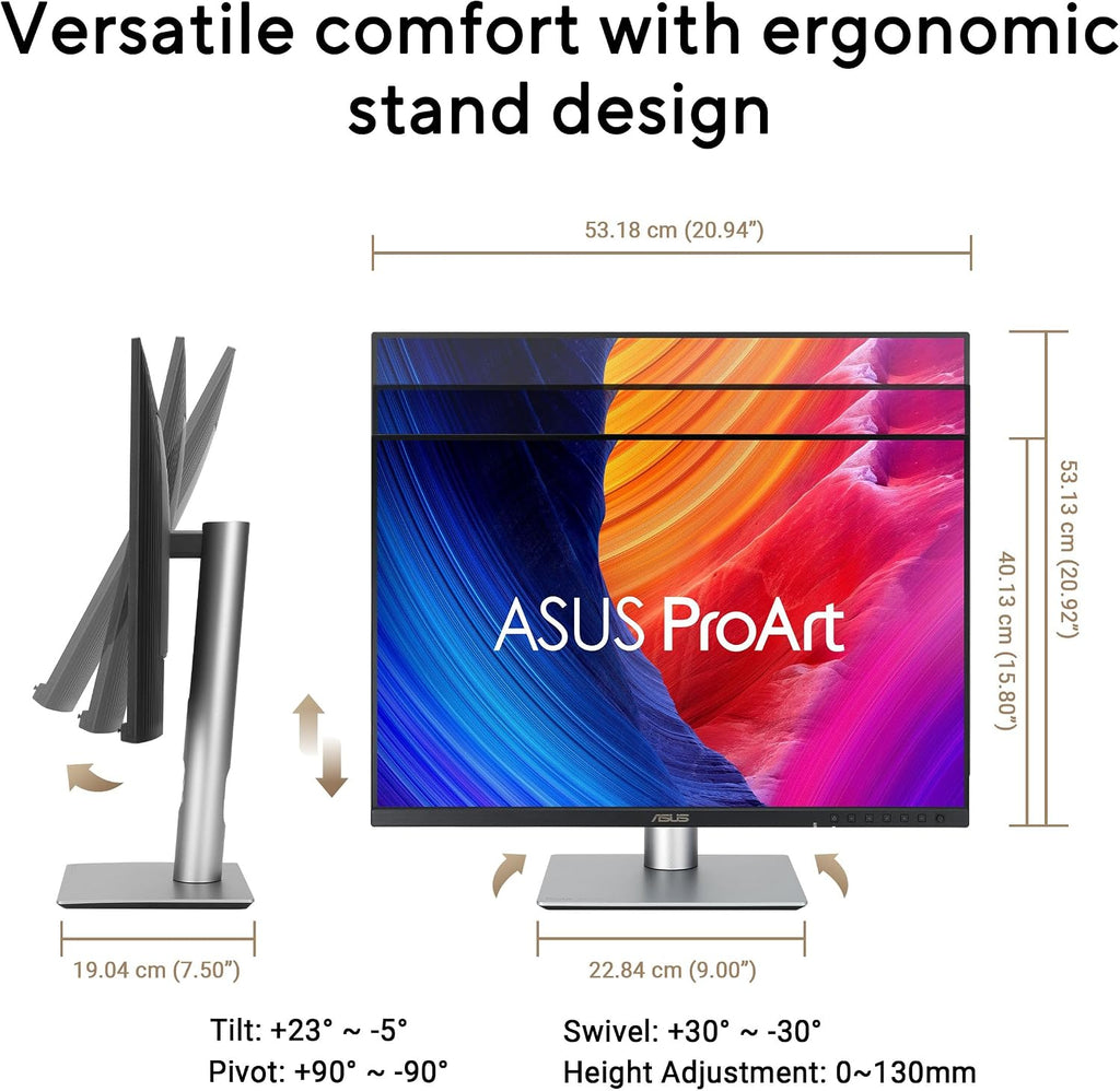 ASUS ProArt Display 24' 16:10 Professional Monitor (PA248QFV) – IPS, WUXGA (1920 x 1200), 100% sRGB, Color Accuracy ΔE < 2, Calman Verified, 100Hz, HDR-10, Light Sync, Ergonomic, 3 yr Warranty
