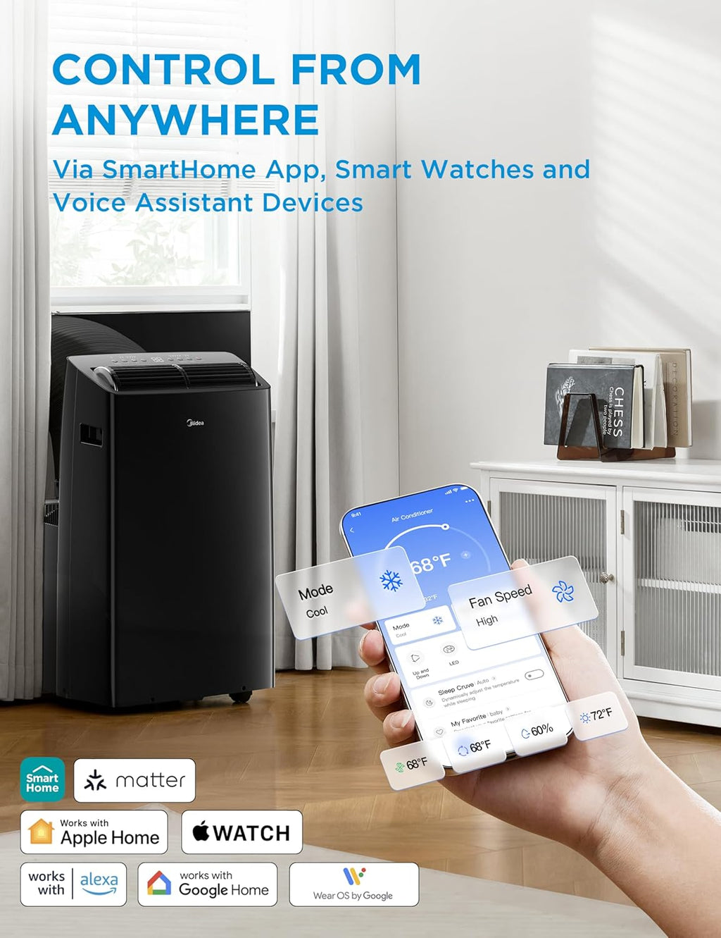 Midea Duo 12,000 BTU (10,000 BTU SACC) High Efficiency Inverter, Ultra Quiet Portable Air Conditioner, Cools up to 450 Sq. Ft., Compatible with Alexa/Google Assistant, Includes Remote