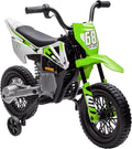 Qaba Kids Dirt Bike with Twist Grip Throttle, 12V Electric Motorcycle, Electric Bike for Toddler with Training Wheels, Spring Suspension & Music, Green