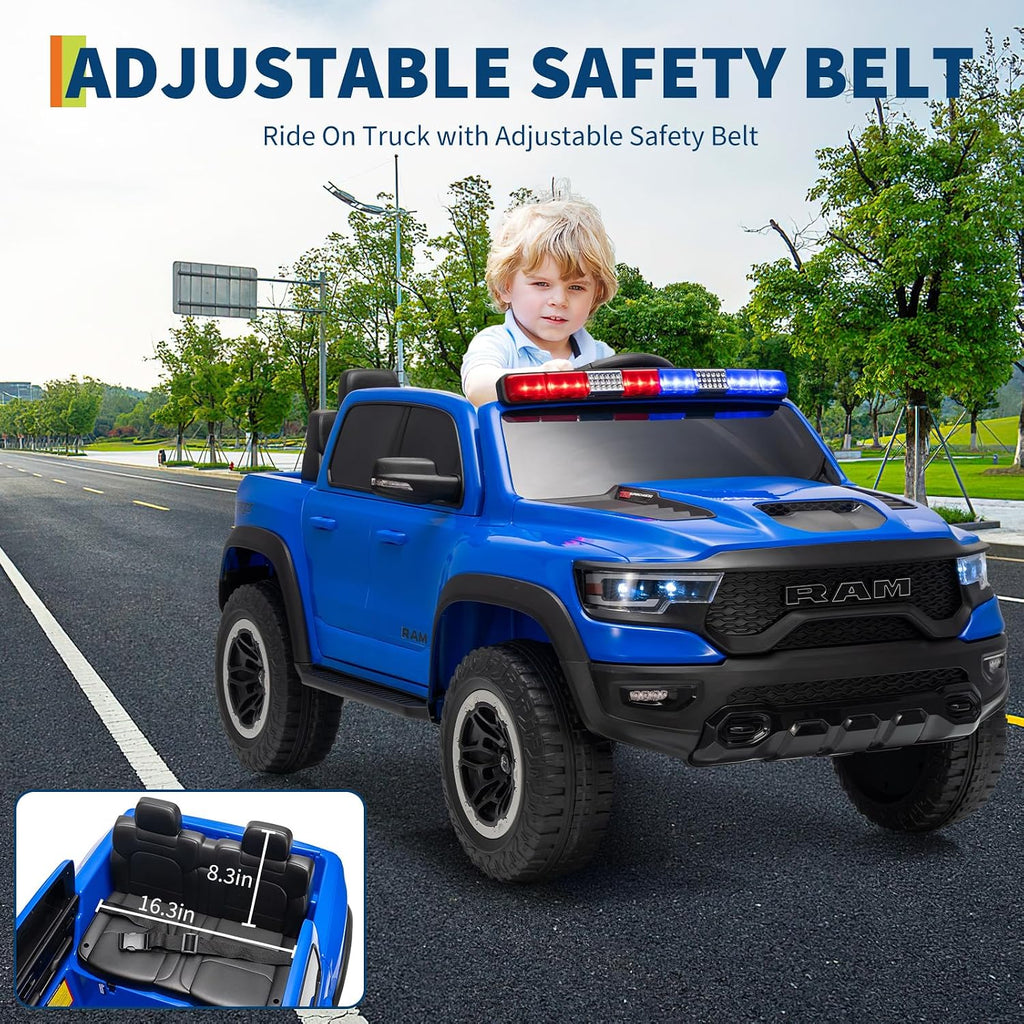 Garvee Ride On Car, Licensed RAM 12V Kids Ride On Police Car with Remote Control, Electric Pickup Truck for Toddlers, 3 Speeds, Spring Suspension, LED Lights & Parent Safety Lock