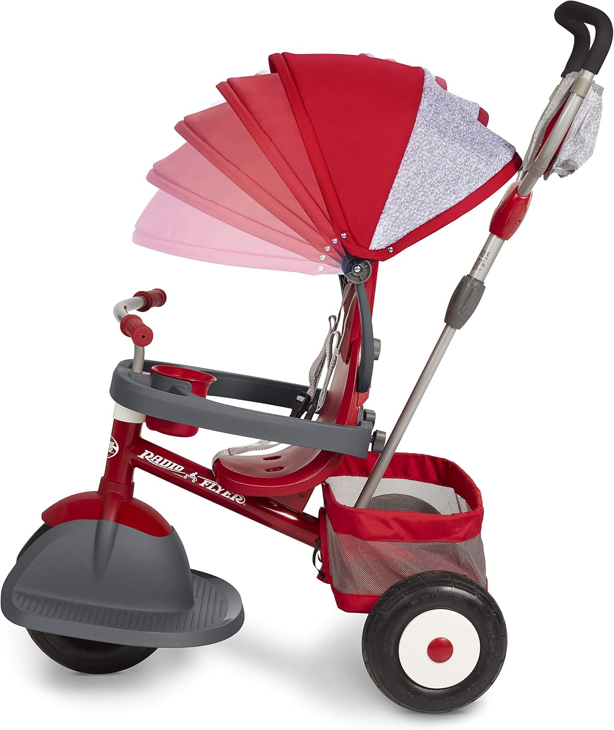 Radio Flyer Ultimate All-Terrain Stroll 'N Trike, Ages 1-5, Convertible 4-in-1 Tricycle, All-Terrain Tires, Parent Push Handle, UV Canopy, Accessories, Safety Harness, Stroller Tricycle for Toddlers