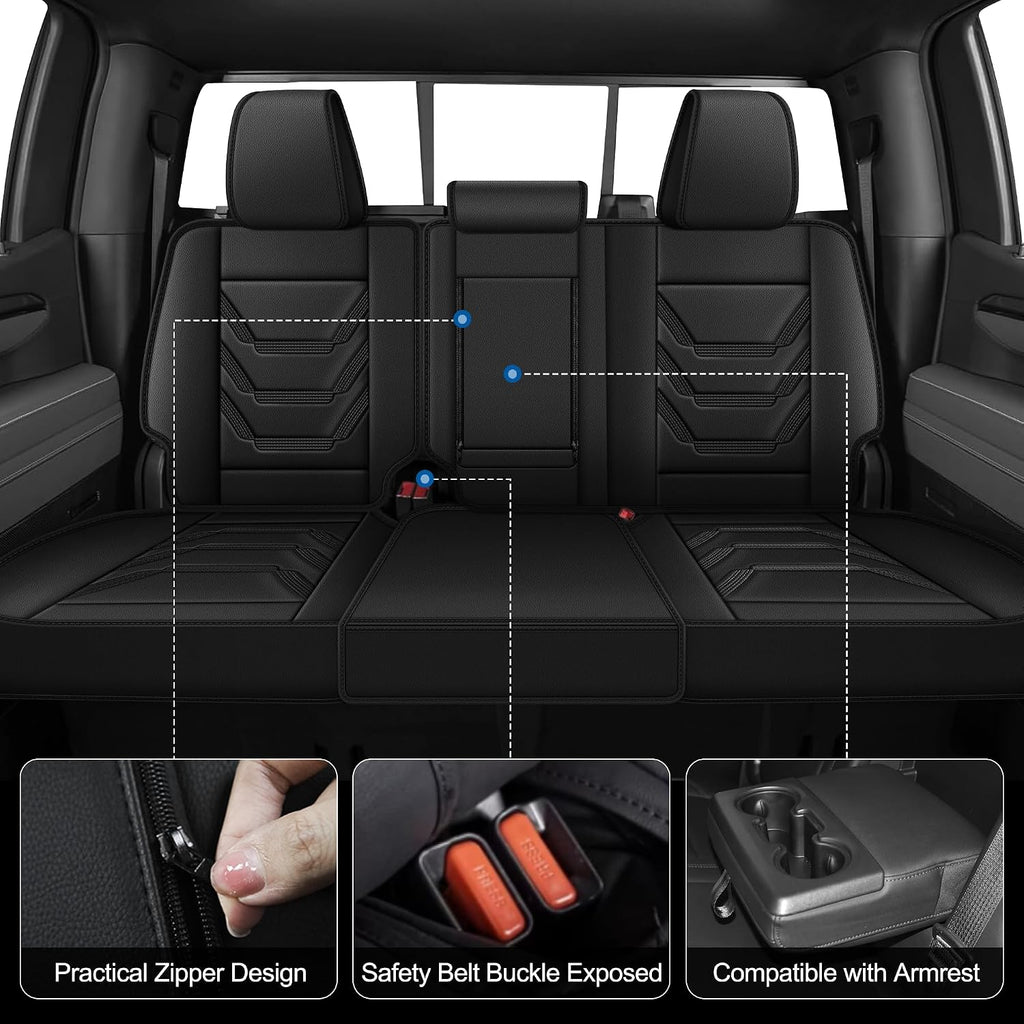 Seat Covers Fit for Truck Chevy Silverado GMC Sierra 1500/2500/3500HD Trail Boss Z71 2007-2025 2026 Double Extended Cab Waterproof Faux Leather Protectors(5 Seats,Black)