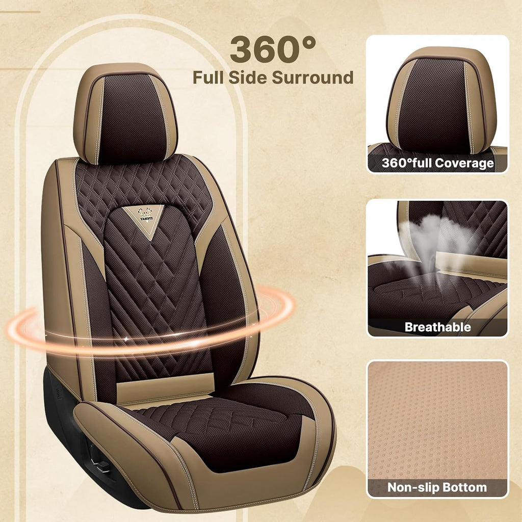 Fit for Ford Explorer 2000-2026 Seat Covers, Fashion Sport Seat Cover with Waterproof Leather, Airbag Safe Design Seat Protector (2 Front Seat Standard, Brown Coffee)