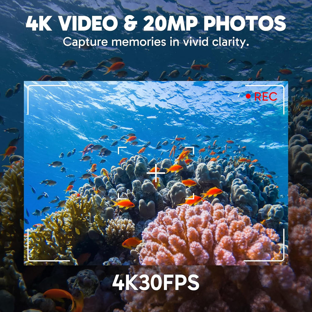 AKASO EK7000 Pro 4K30fps Action Camera with 64GB MicroSDXC U3 Memory Card Accessories Kit Bundle Ultra HD 131FT Waterproof Camera EIS WiFi Remote Control 5X Zoom Underwater Camera