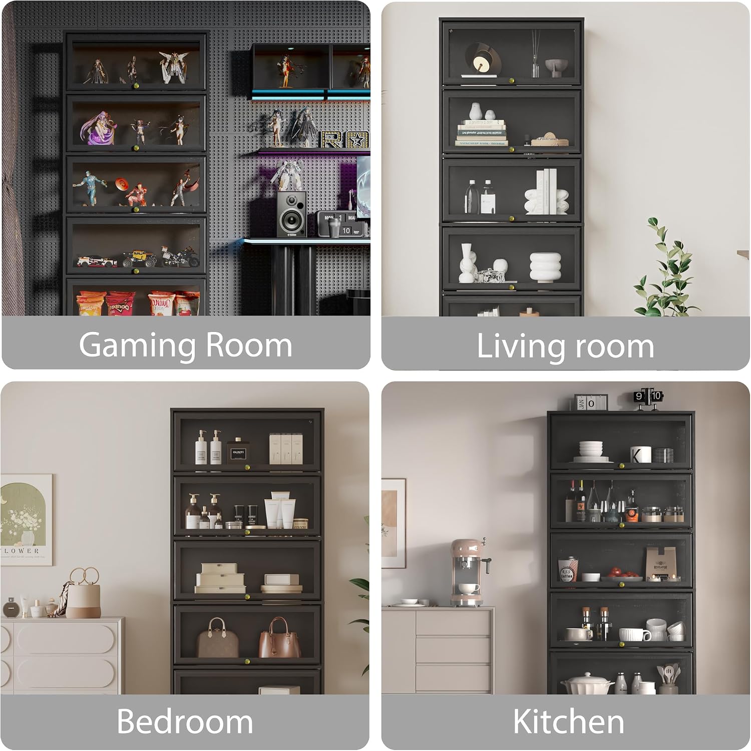 Display Cabinet with Acrylic Glass Doors,5-Tiers Curio Cabinet with LED Lighting for Collectibles, Collectibles Toy Organizers Rack & Display Shelf Display Case Storage Cabinet, Black