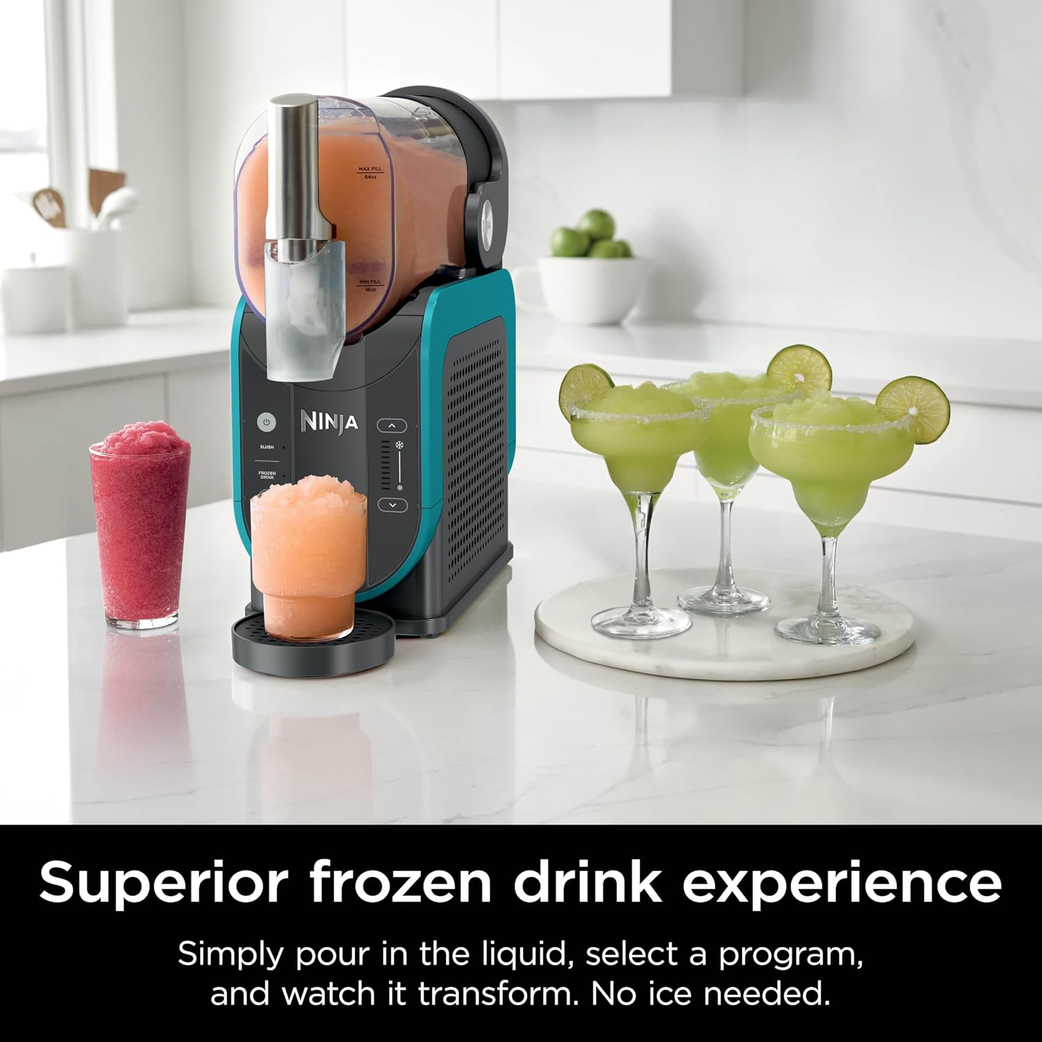 Ninja SLUSHi Professional Frozen Drink Maker with RapidChill Technology, 88 oz. Frozen Drink & Slushie Machine, 2 Preset Programs, Frozen Margaritas, and More, Premium Accents, Teal, FS299 (Renewed)