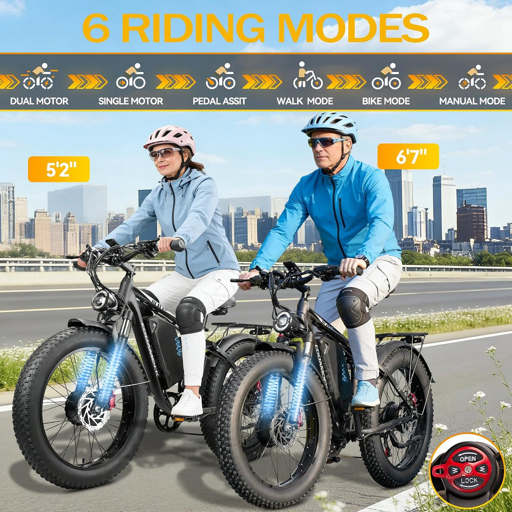 Peak-9000W-Dual-Motor-Electric-Bike for Adults, 52V 34AH Battery Up To 105 Miles, 42-46M PH Fast-Dual-Motor-Ebike,24'*4' Full-Suspension-Women-Men-Fat-Tire-Electric-Bicycle for Mountain Snow Off-Road