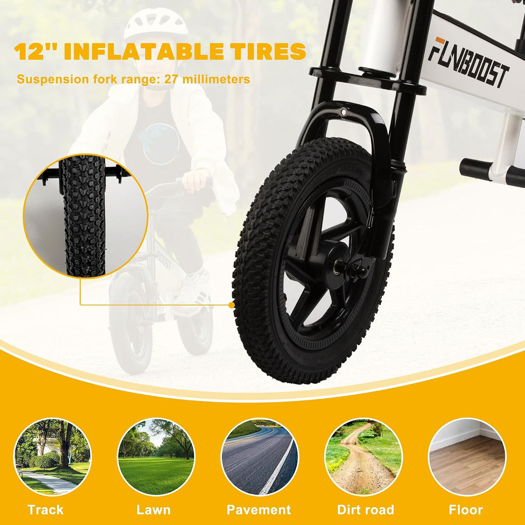 K2 Electric Balance Bike for Kids, 12 inch Pneumatic Tire Kids Electric Bike, 150W Peak Motor 24V/2AH Battery, Range 6 Miles, Suspension Fork, Adjustable Seat, Electric Motorcycle for Ages 3-8