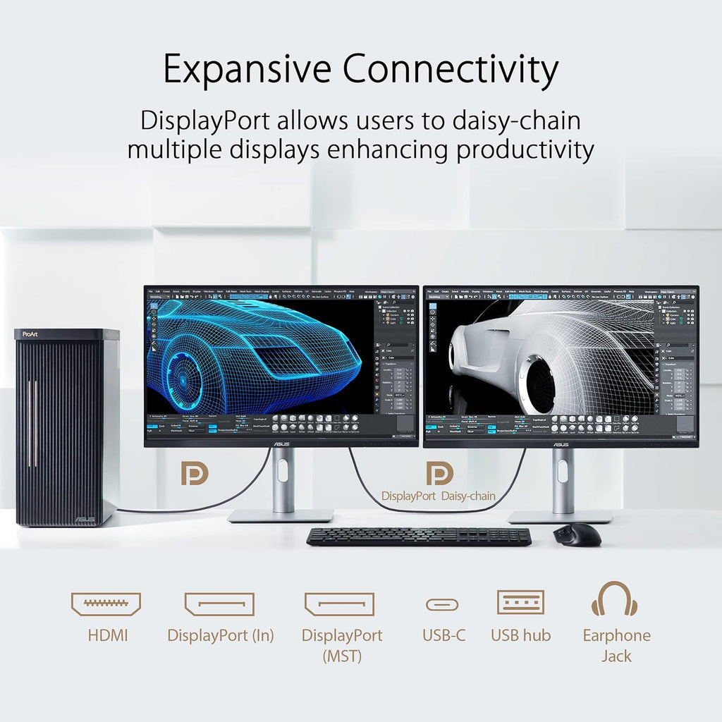 ASUS ProArt Display 27' 4K HDR Professional Monitor (PA279CRV) - IPS, UHD (3840 x 2160), 99% DCI-P3/Adobe RGB, ΔE < 2, Calman Verified, USB-C PD 96W, DisplayPort, Daisy-Chain, Ergonomic, 3yr Warranty
