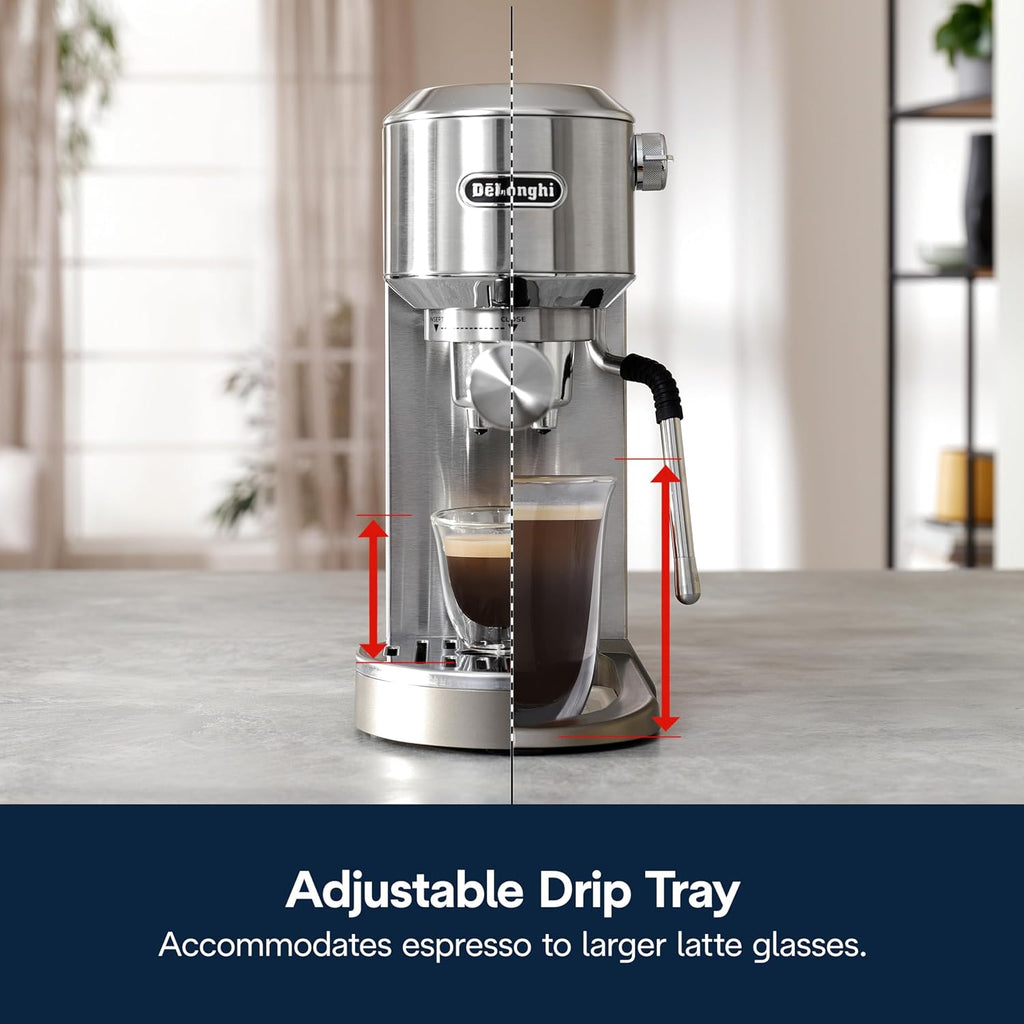 De'Longhi Dedica Duo Compact Espresso Machine - Cold Brew Coffee Maker with Milk Frother Wand- for Espresso, Hot & Iced Coffee, Cappuccinos, Lattes & Home Barista Brewing, Stainless Steel Finish