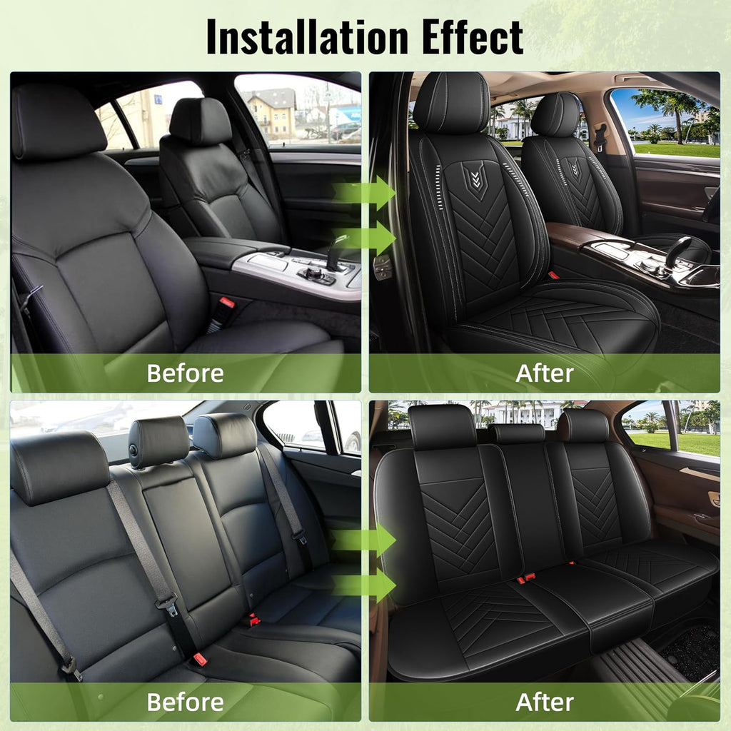 AOMSAZTO Car Seat Covers Full Set Fit for Nissan Rogue 2010-2025 2026 Waterproof Faux Leather Car Seat Cushions Automotive 5 Seat Covers Set（Black）