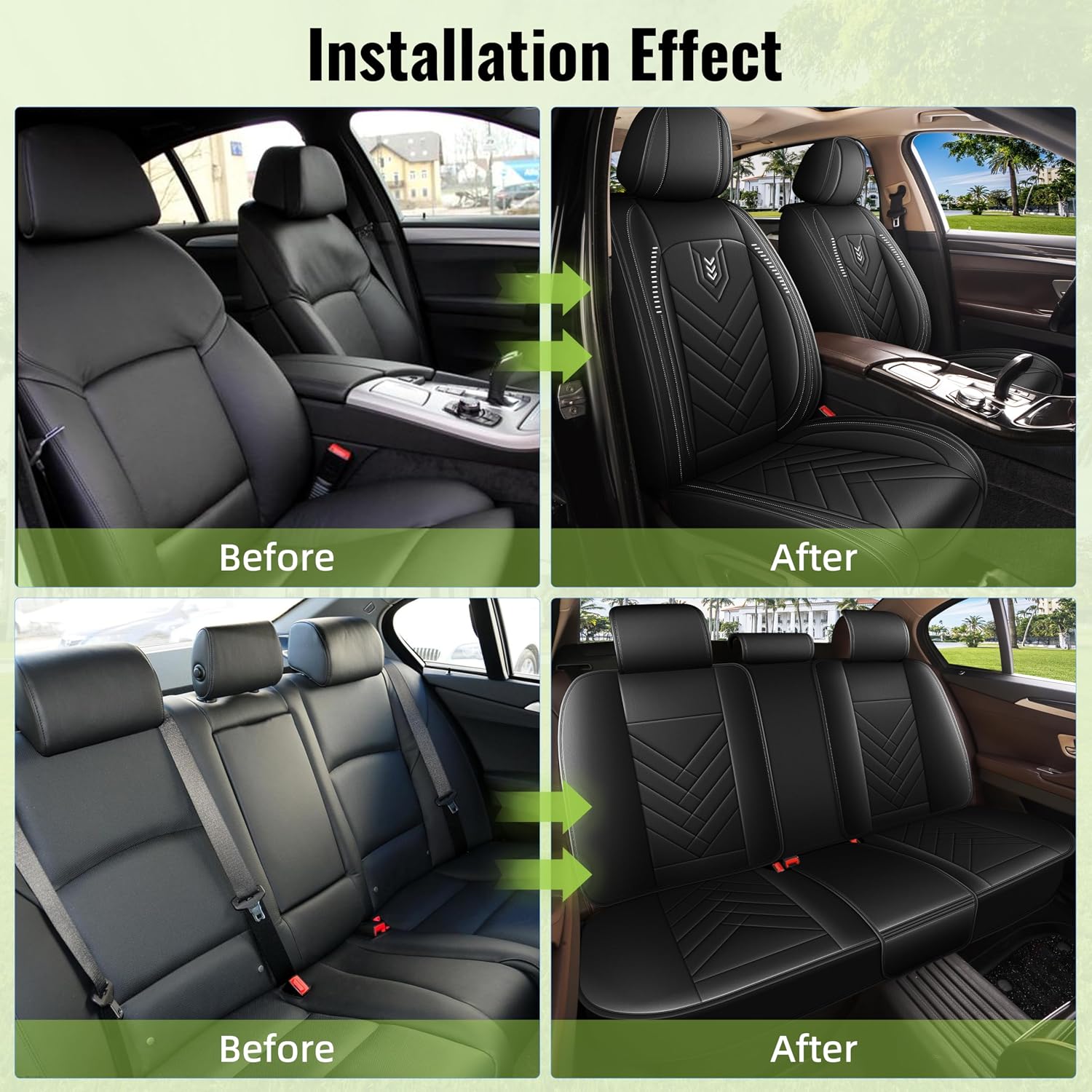 AOMSAZTO Car Seat Covers Full Set Fit for Nissan Rogue 2010-2025 2026 Waterproof Faux Leather Car Seat Cushions Automotive 5 Seat Covers Set（Black）