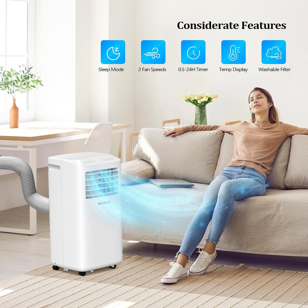 ROVSUN 10000 BTU Portable Air Conditioner & Heater Combo with Remote Control, 4-in-1 Room AC Unit with Heat, Fan & Dehumidifier, Digital Display, Timer & Installation Kit for Home Office Dorm