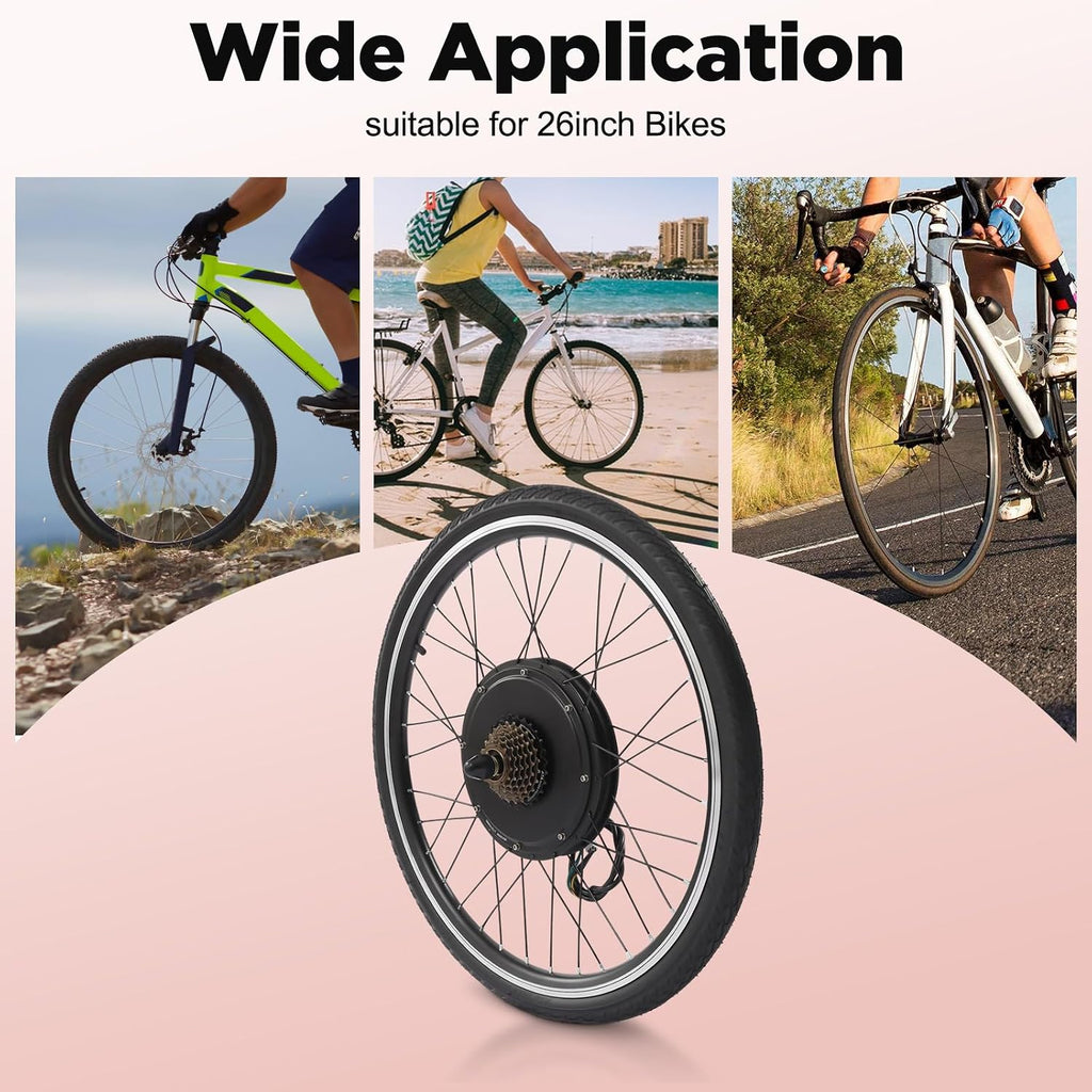Electric Bike Conversion Kit, 48V 1000W 26' Rear Wheel Powerful Motor E-Bike Conversion Kit w/Thumb Throttle & Pedal Assistant Sensor, E-Bike Hub Motor Conversion Kit for 26 Inch Bike
