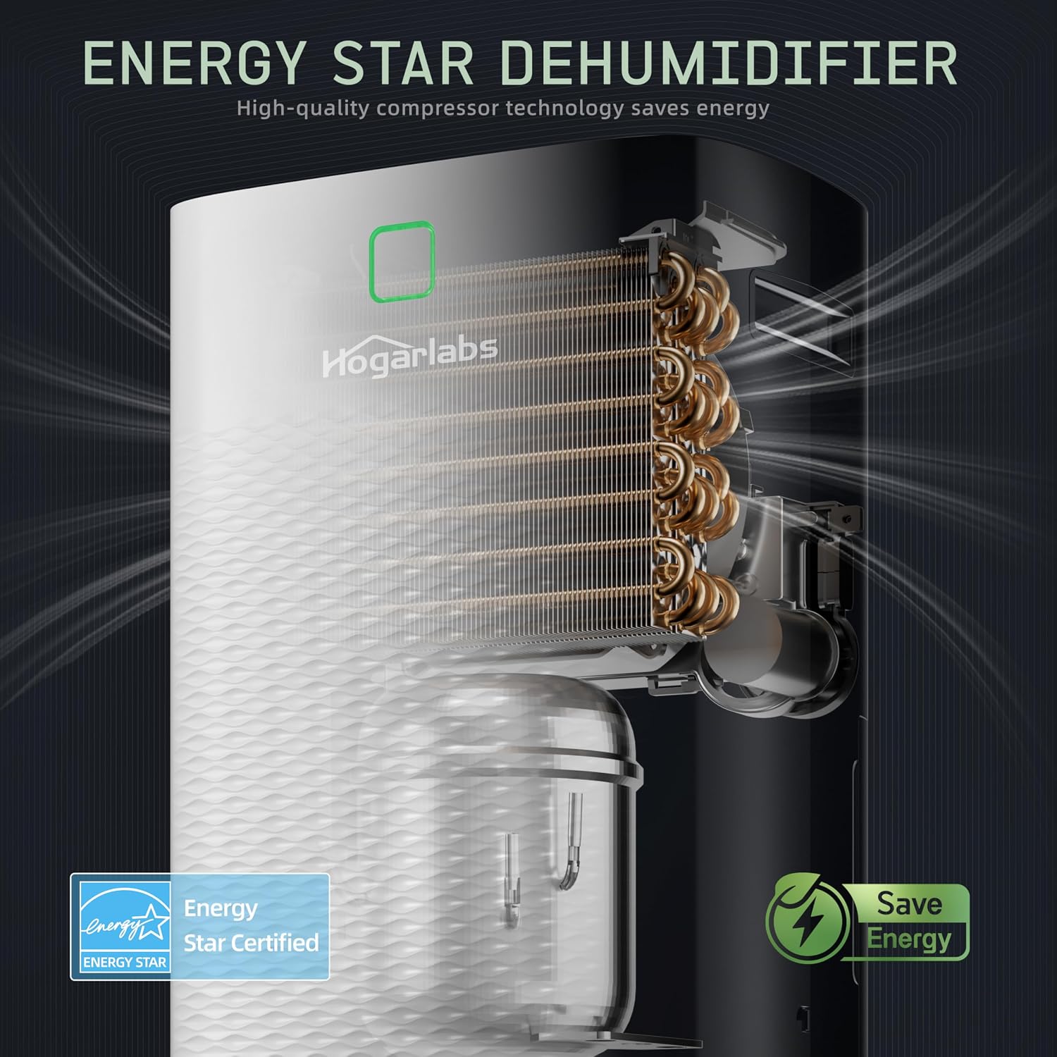 HOGARLABS 30 Pint Dehumidifiers for Home and Basements, with 3 Working Modes, Overflow Protection, and Auto Shut off Restart. Ultra Silent Dehumidifier with Drain Hose and Digital Control Panel.