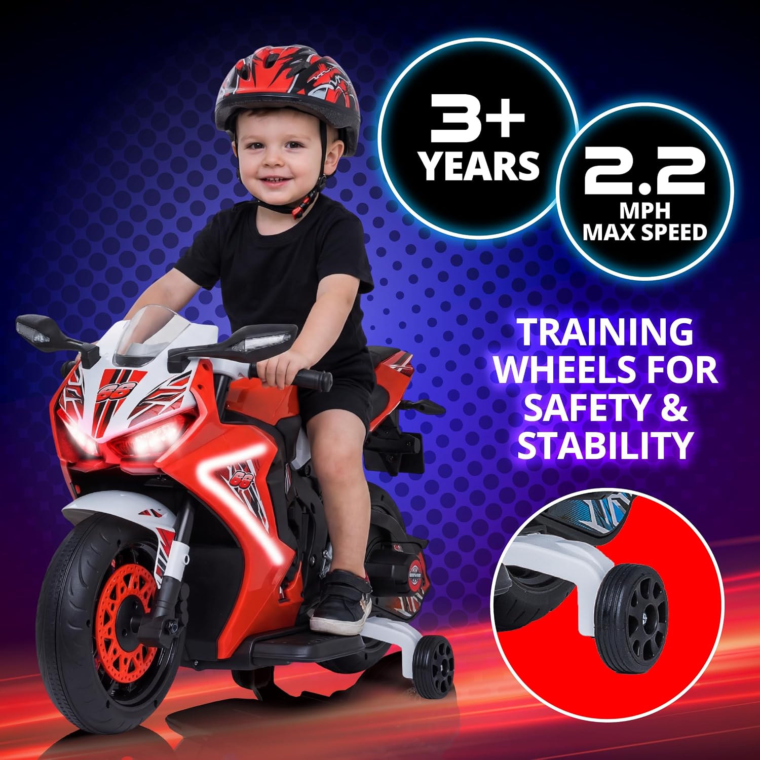 Kid Trax 6V Glow Electric Toddler Kids Motorcycle - Toddler Bike, Indoor/Outdoor Toys, Durable, LED Headlights and Body Light, Realistc Sounds, Kids Ride On Toys, Max Weight 65lbs, Ages 3+, RED