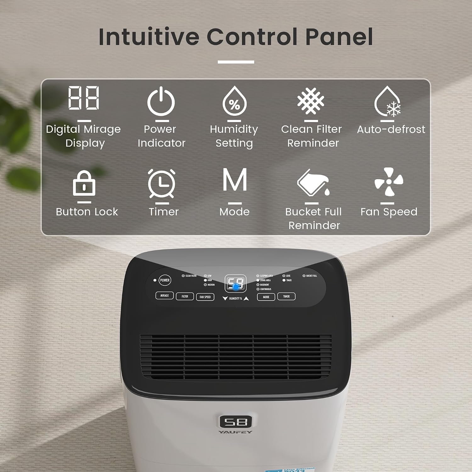 Yaufey 5000 Sq. Ft. Energy Star Certified Dehumidifier, Max 80 Pints Dehumidifier for Basement with Drain Hose, Smart Compressor with Intelligent Humidity Control, Dehumidifiers for Home Bedroom