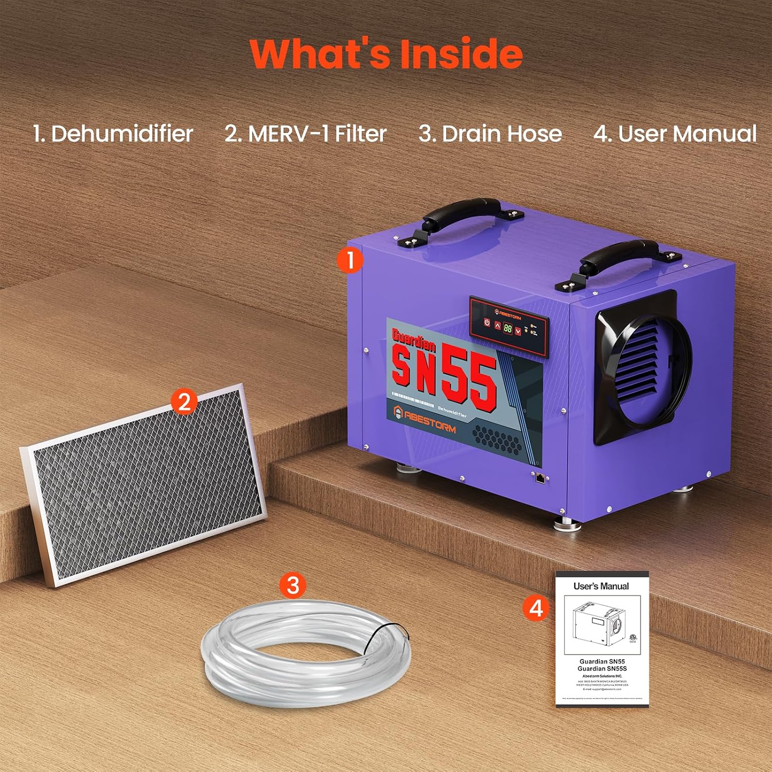 Abestorm Crawl Space Dehumidifier with Hose, 113 Pint Commercial Dehumidifiers Up to 1,200 sq. ft. for Basement, Under House, Humidity Control, Auto Defrosting, Memory Starting(Guardian SN55)