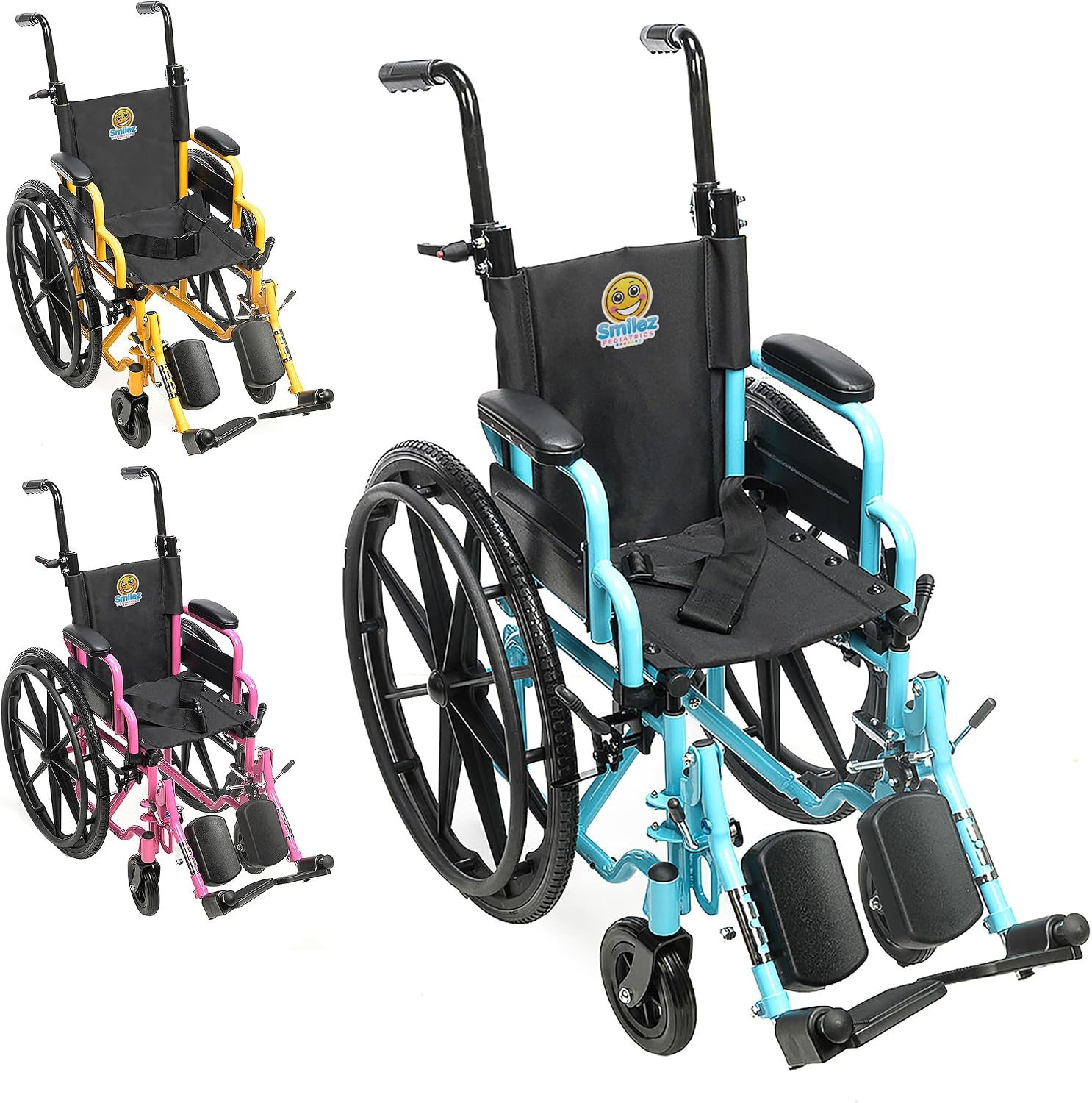 Customize Your Pediatric Wheelchair - 12' or 14' Foldable Narrow Wheelchair for Kids - Fun Colors, Cushion, Seat Belt, Anti Tippers, Padded Arm and Leg Rests, Height Adjustable Push Handles