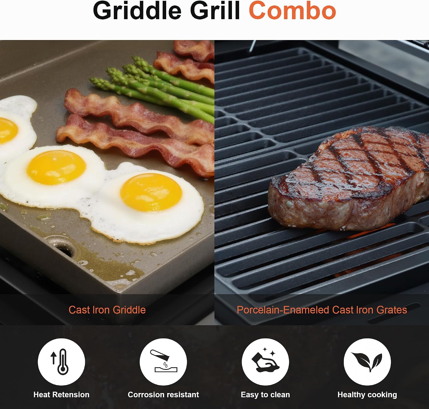 Brand-Man Propane Gas and Charcoal Grill Combo,Grill and Griddle Combo Dual Fuel BBQ Grill with Dual Lids for Outdoor Barbecue, Black
