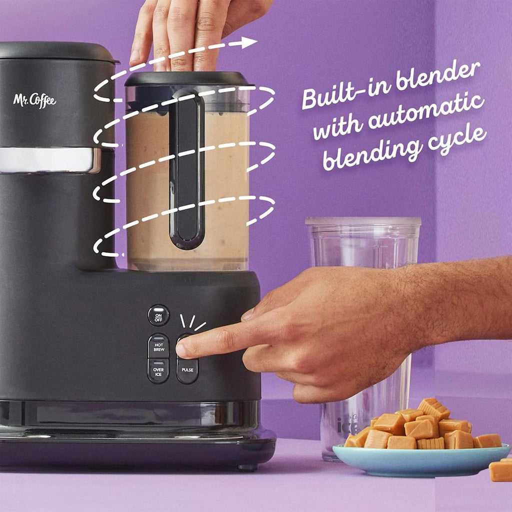 Mr. Coffee 3 in 1 Single Serve Coffee Maker, Hot or Iced Espresso and Frappe Machine, Blender, and Reusable Filter for Frozen Drinks or Lattes, Gray