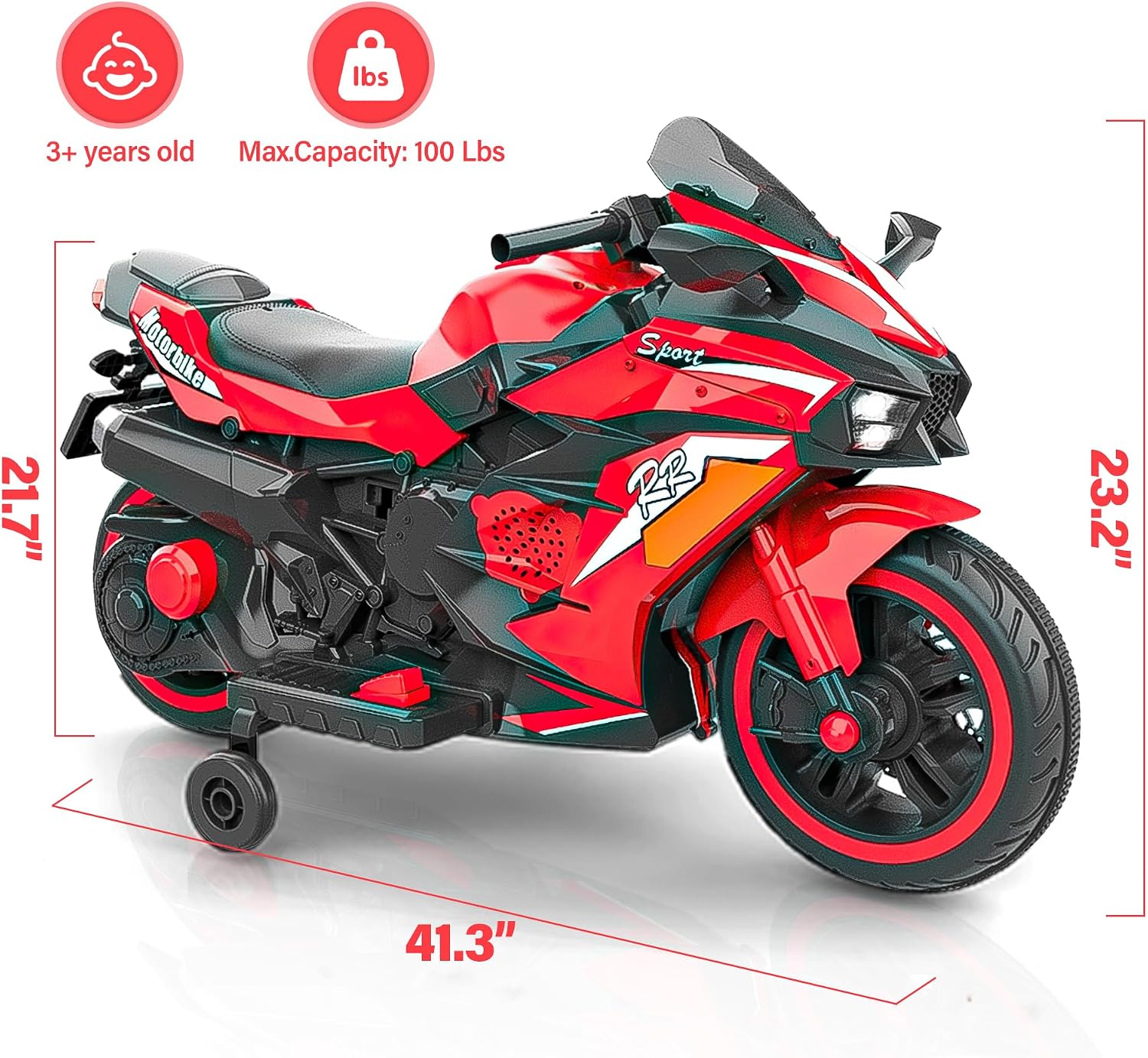 WIIS' IDEA Kids Ride On Motorcycle,12V Electric Battery Powered Ride On Bike,3 Wheels Electric Motorcycle for Kids Ages 3-6 Years with Hand Racing,LED Light-Emitting Tyres,PU seat,Toy Gifts,Red