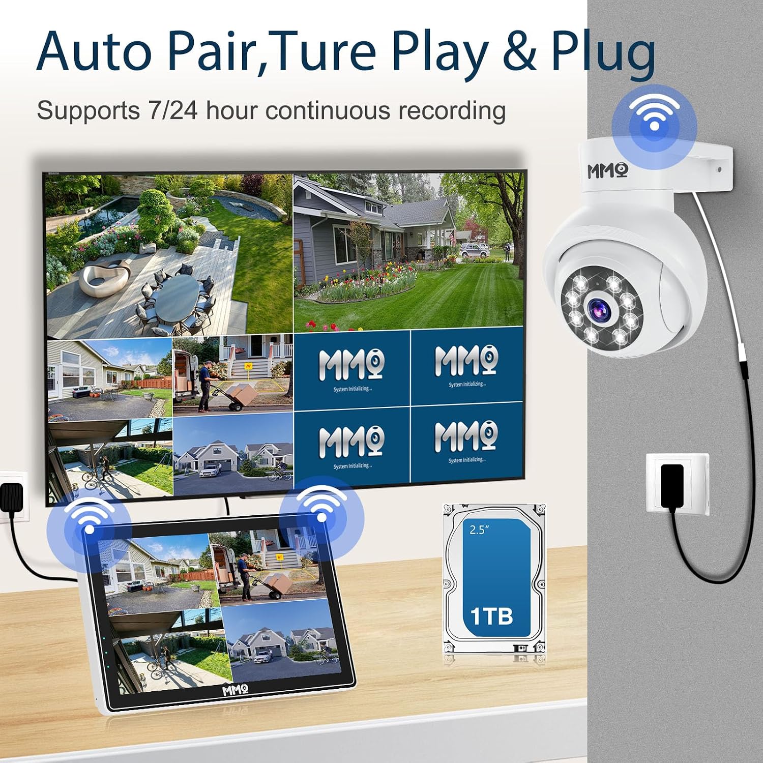 【Wireless Pro, 3K &10CH】5MP Security Cameras Wireless Outdoor with 10.1' LCD Monitor, 4PCS WiFi PTZ Security Cameras with 4K NVR for Home Surveillance,1TB HDD, Auto Track, 2-Way Audio,Motion Alert,5G