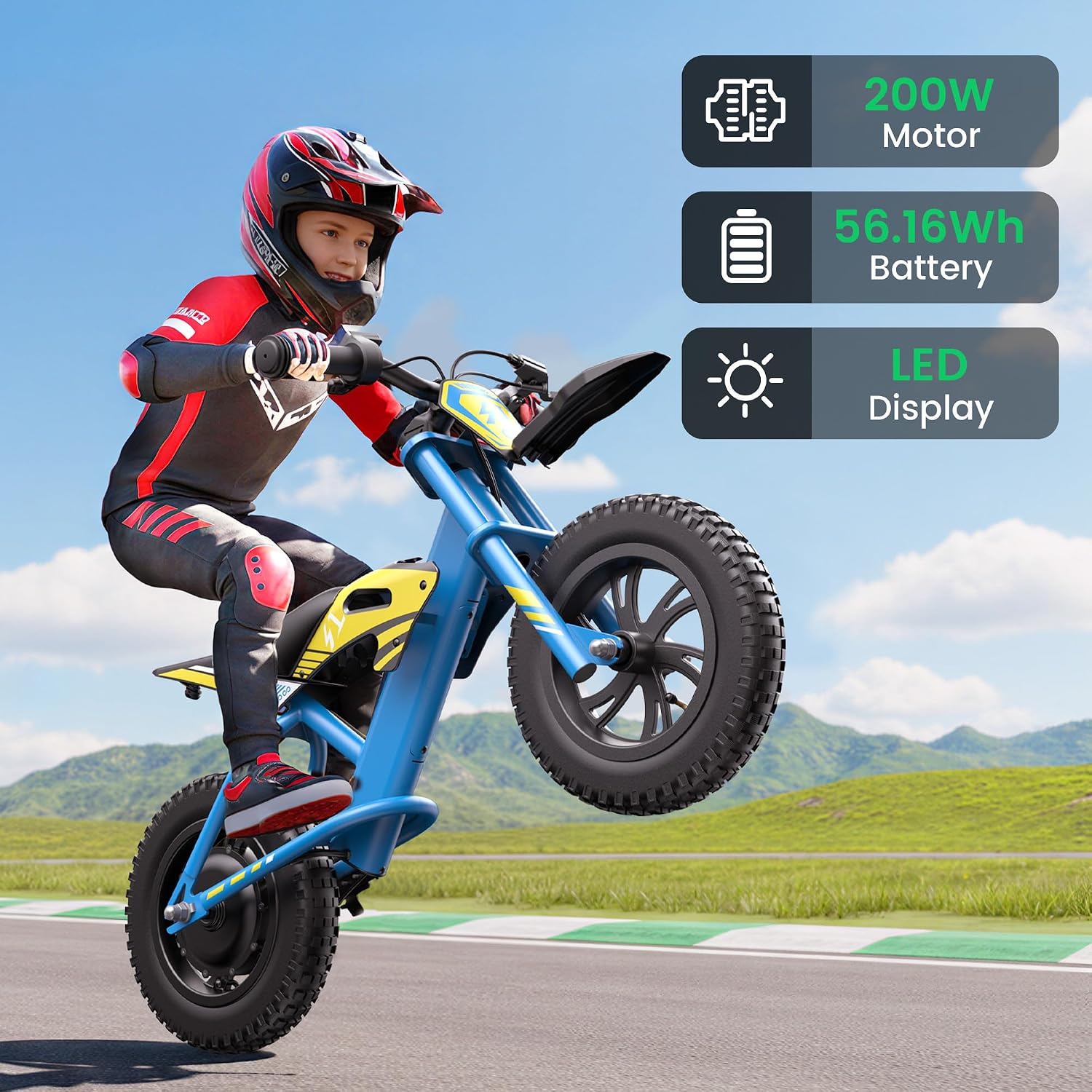 Gyroor S1 Kids Electric Balance Bike, 200W Motor 3 Speeds up to 10 MPH, 12-Inch Pneumatic Tires, 7-Color Rear Fender LED Taillight, Drum Brake, UL2272 Certified, for Ages 3-6, Blue-DCC