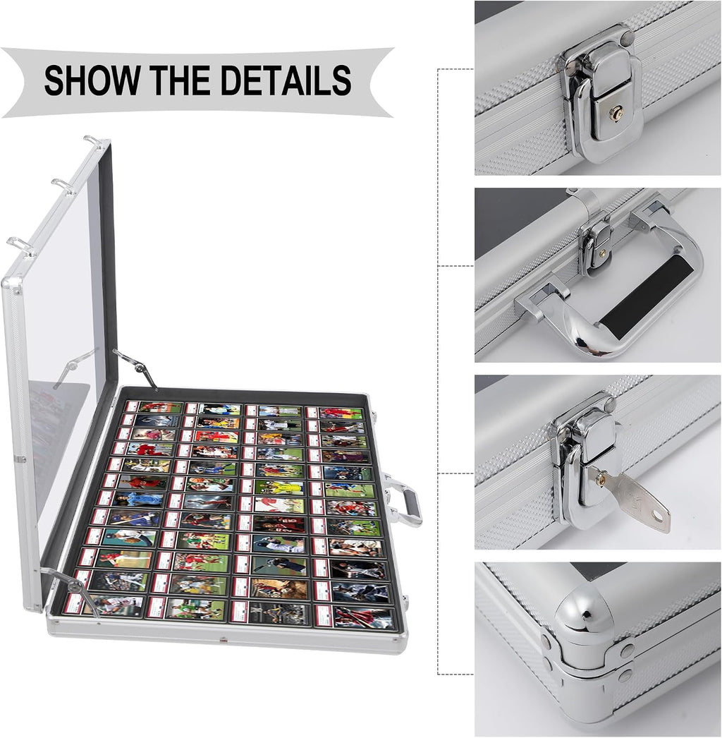 QTYORD Card Display Case, Aluminum 34' L x 22' W Glass Display Case for Cards, XL Large Table Top Display Case with Lock, Portable Trade Show for Jewelry MTG Cards Collectible Cards